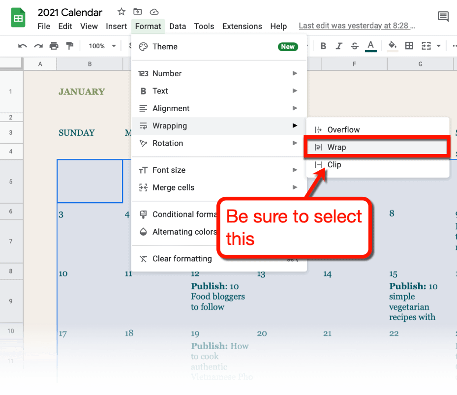 Google Sheets Wrap Text