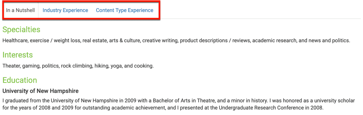 WriterAccess Writer Profile