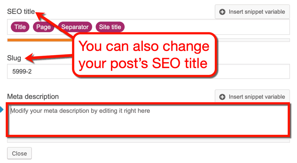 Yoast SEO Snippet Preview Editor
