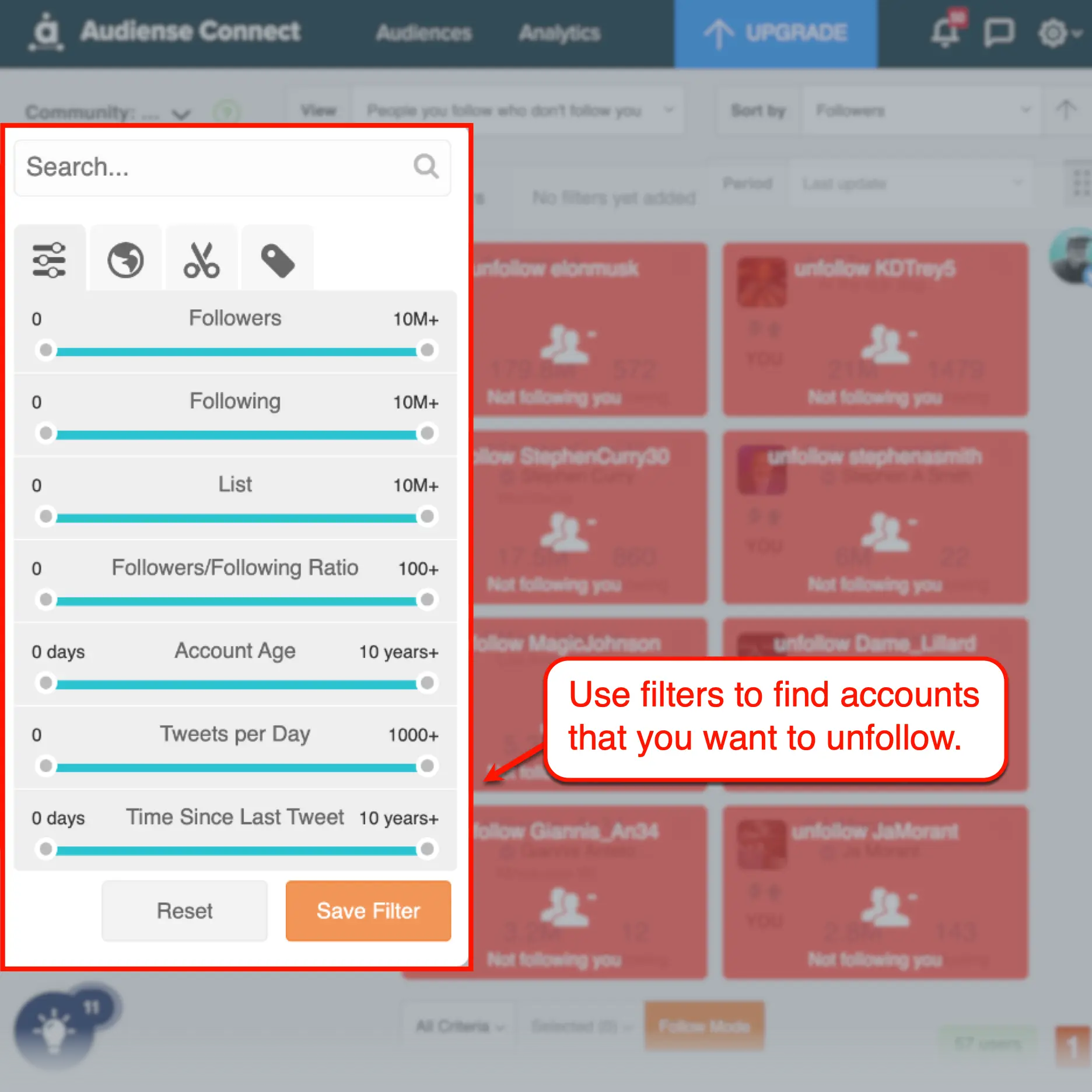 Audiense Connect Following Filters