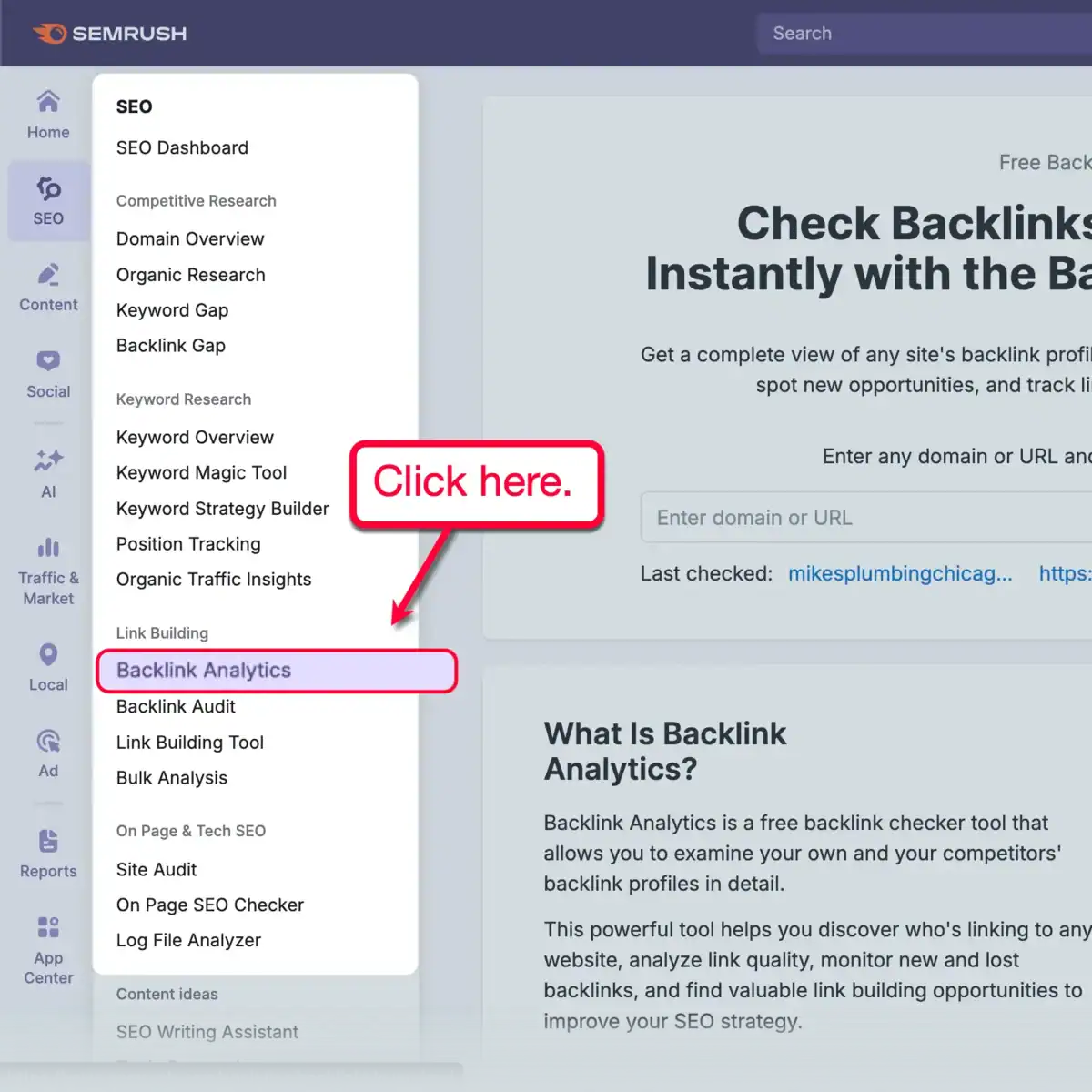 Backlink Analytics Submenu