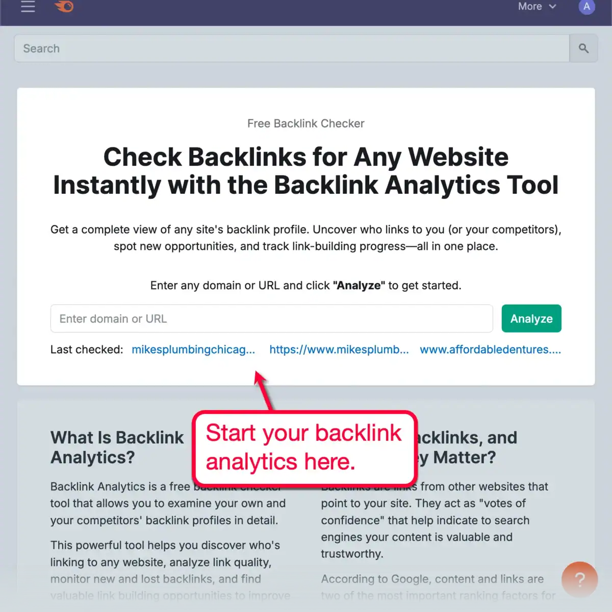 Semrush Backlink Checker Tool