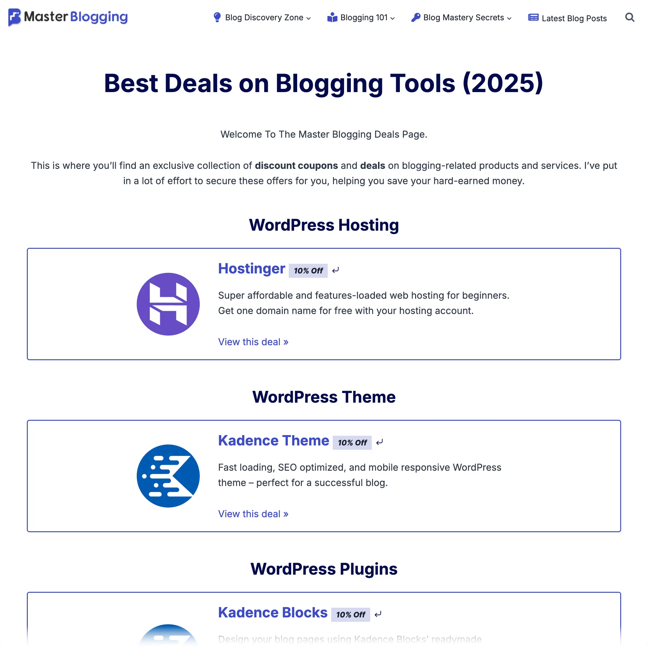 Master Blogging Deals Page