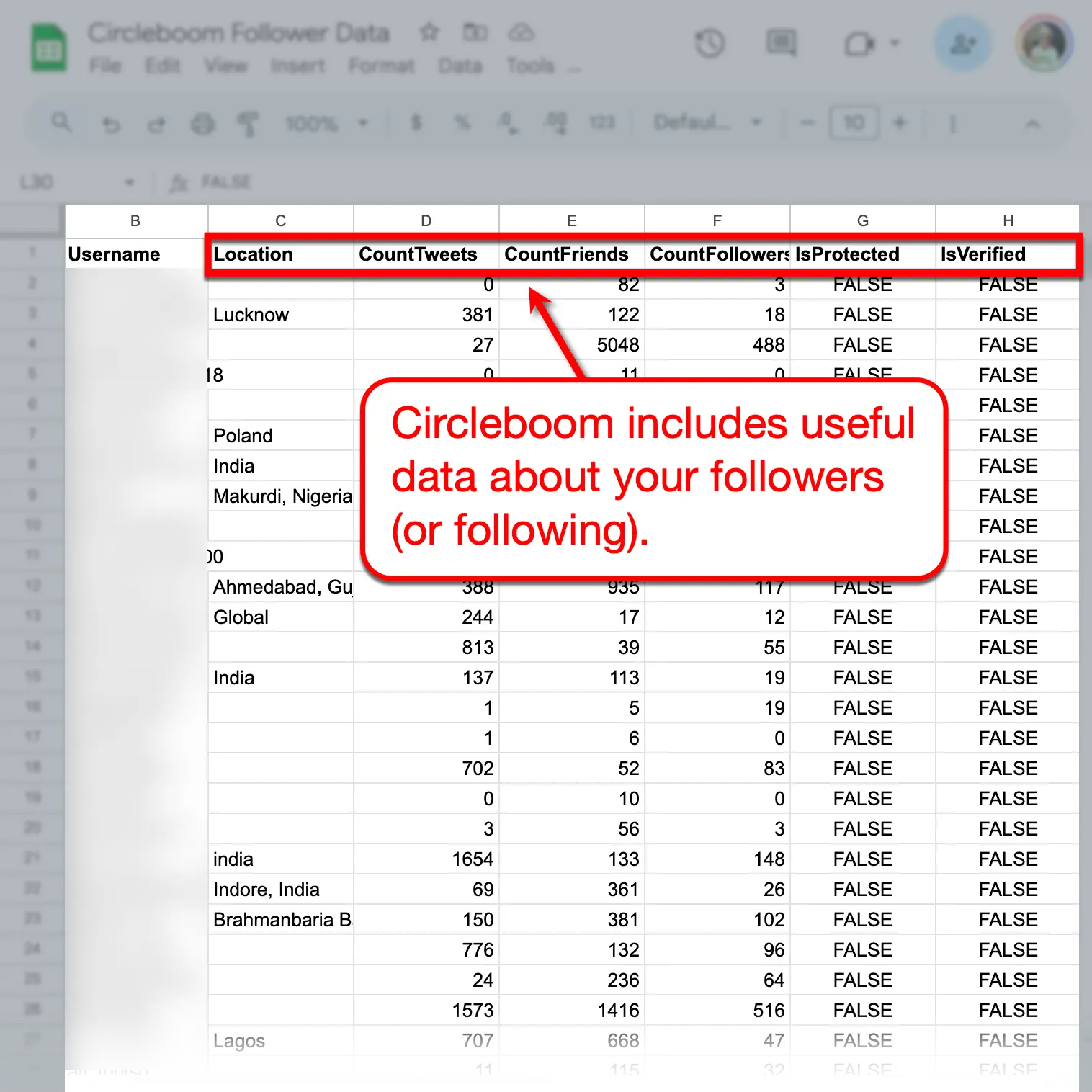 Circleboom CSV Follower Report