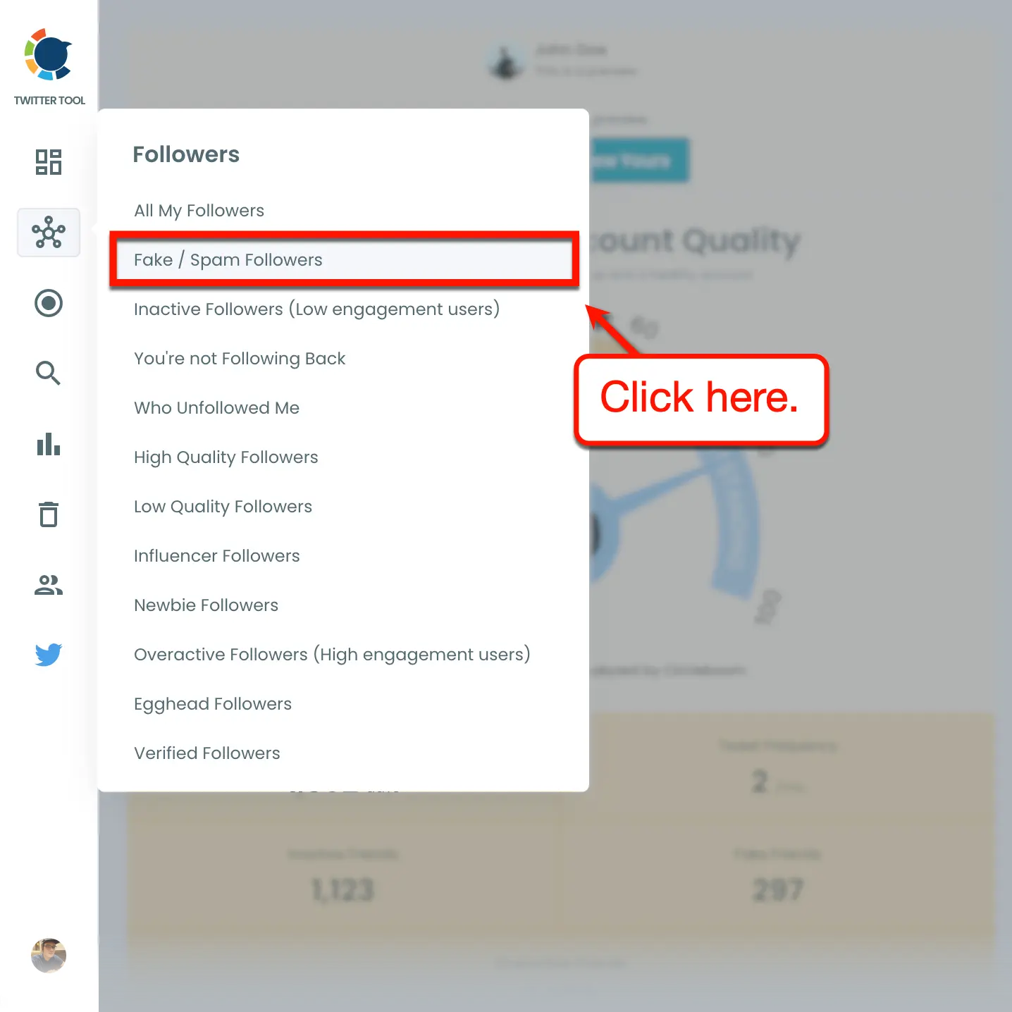 Circleboom's follower management menu expanded
