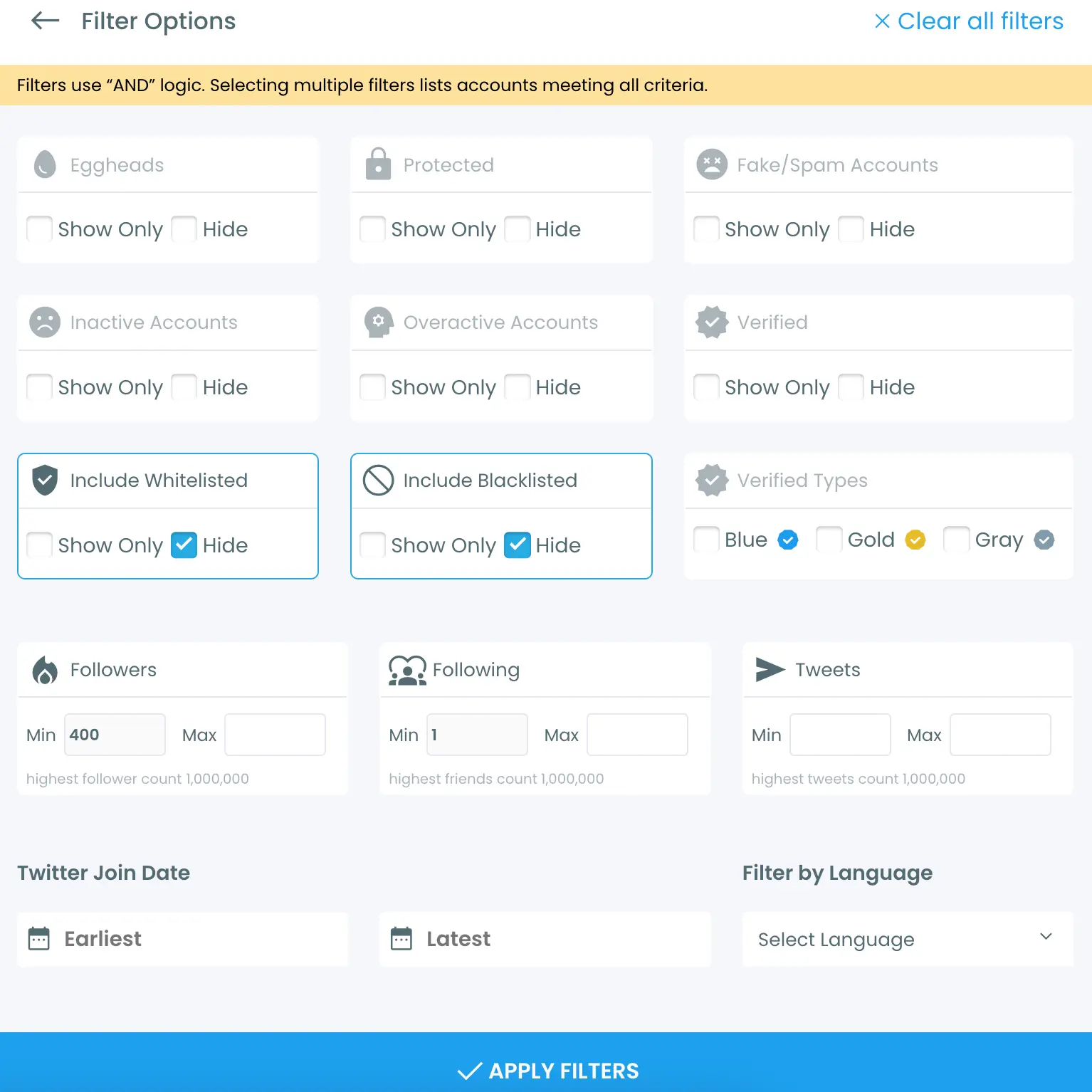 Circleboom Followers Filters