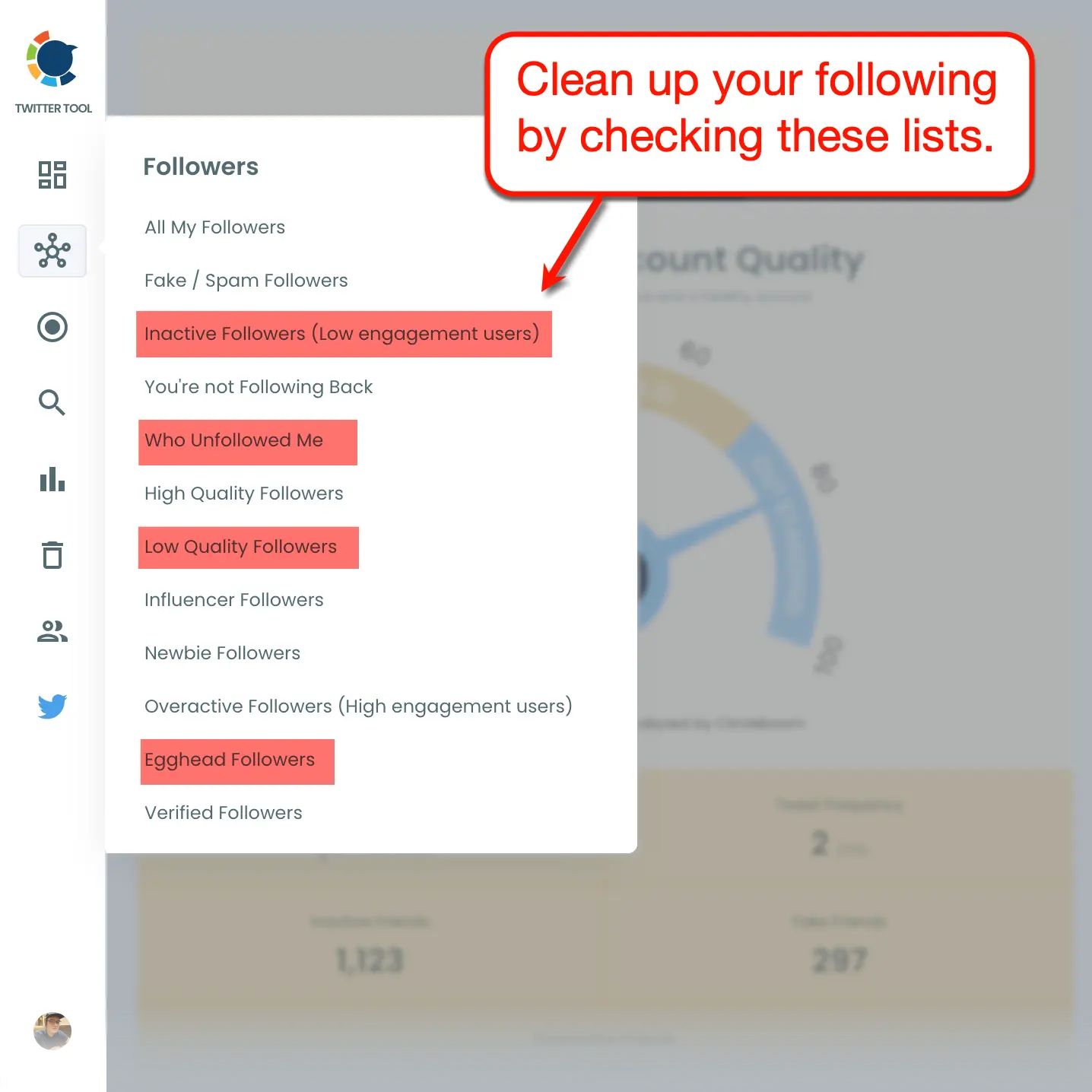 Low-quality follower lists on Circleboom