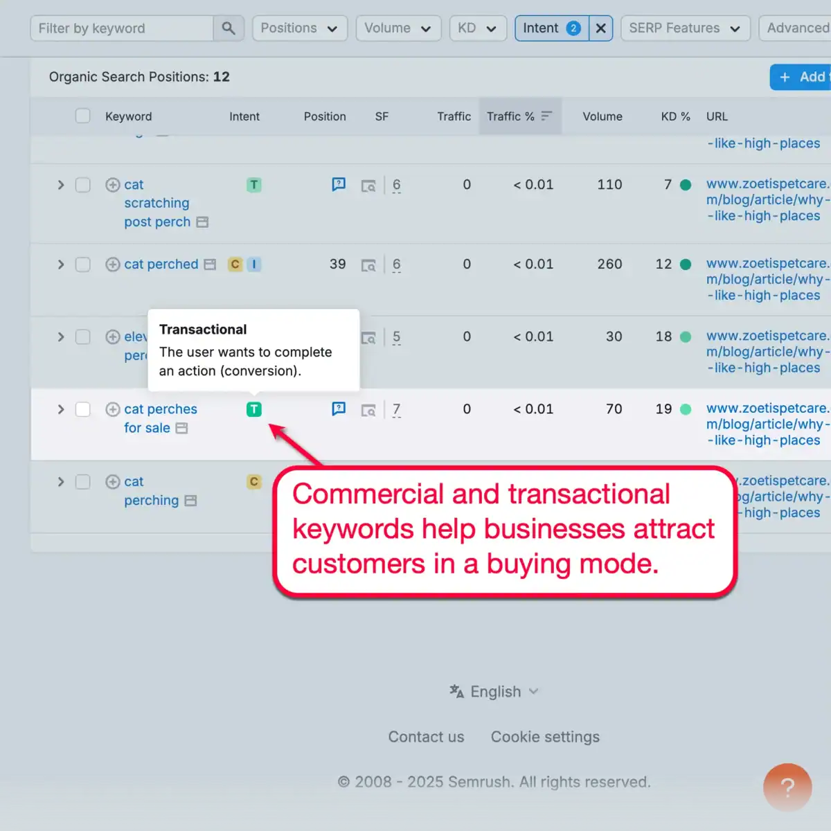 Semrush Filtered Keyword List
