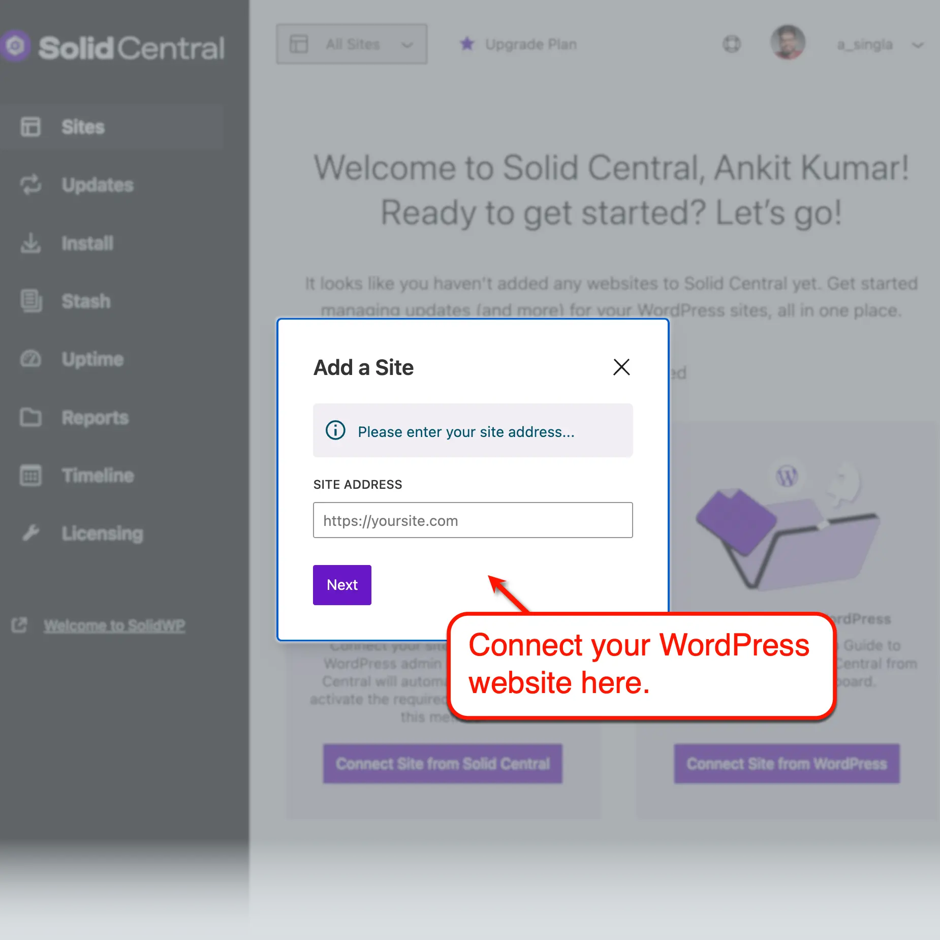 Solid Central Adding a Site