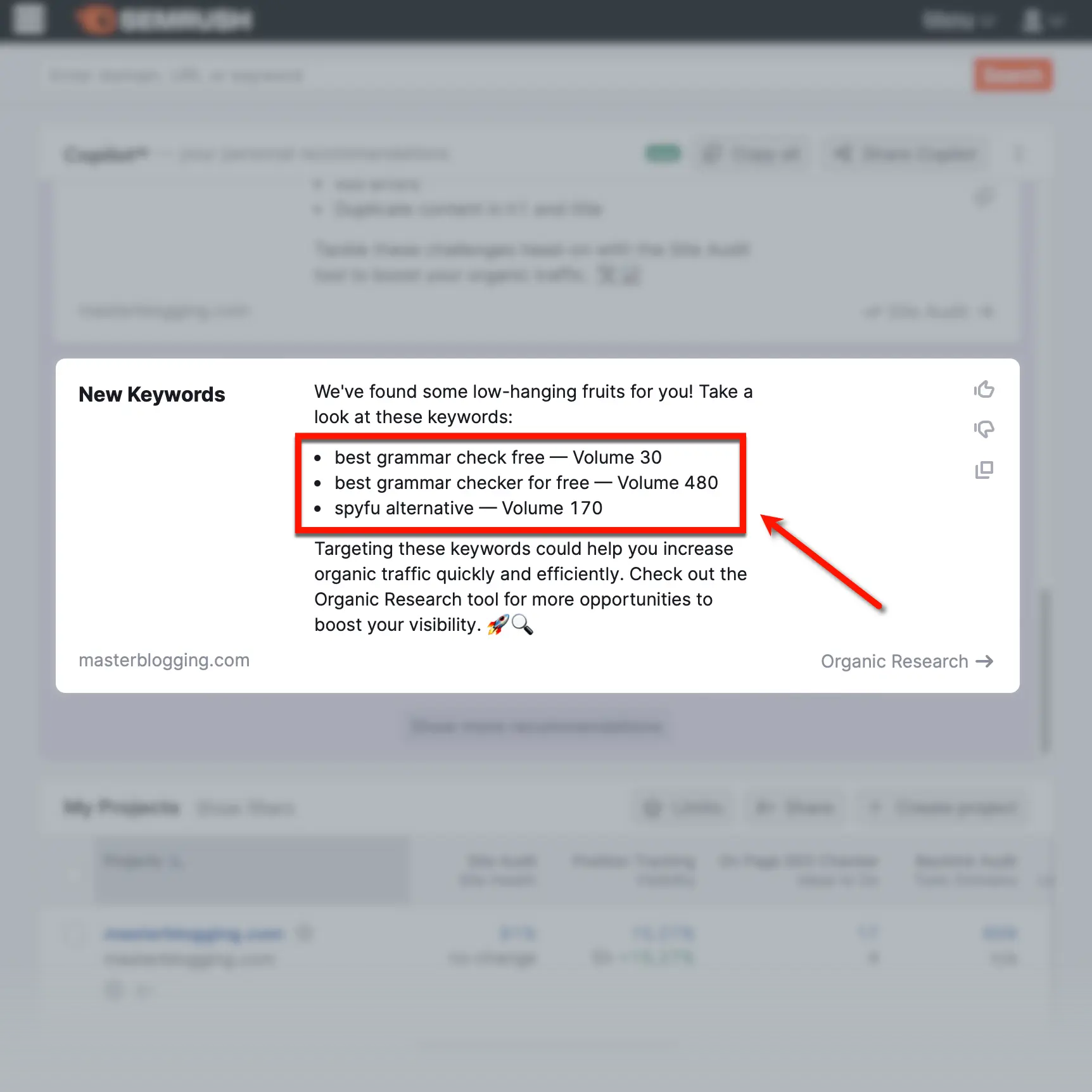 Semrush Copilot AI New Keywords
