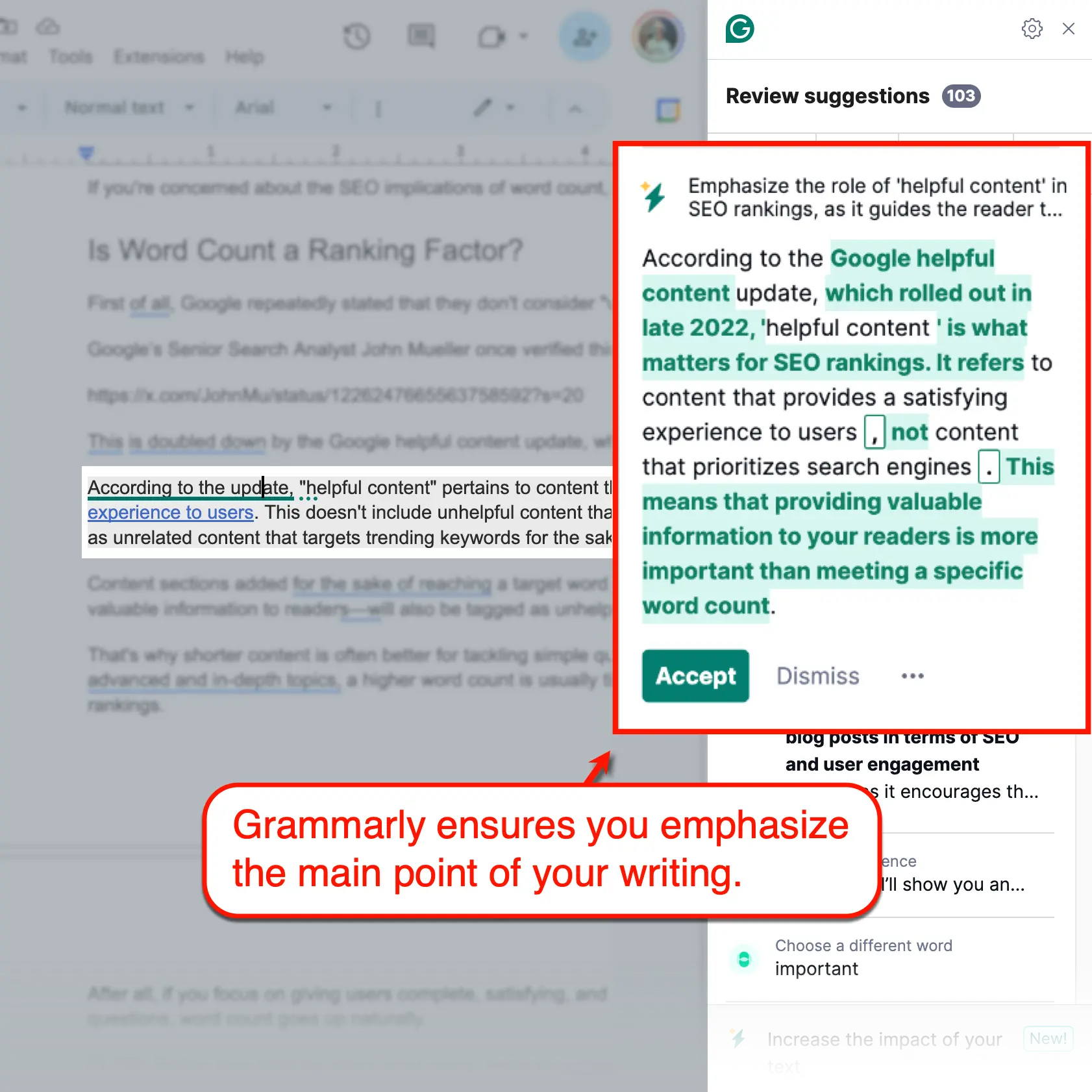 Grammarly Emphasize Suggestion