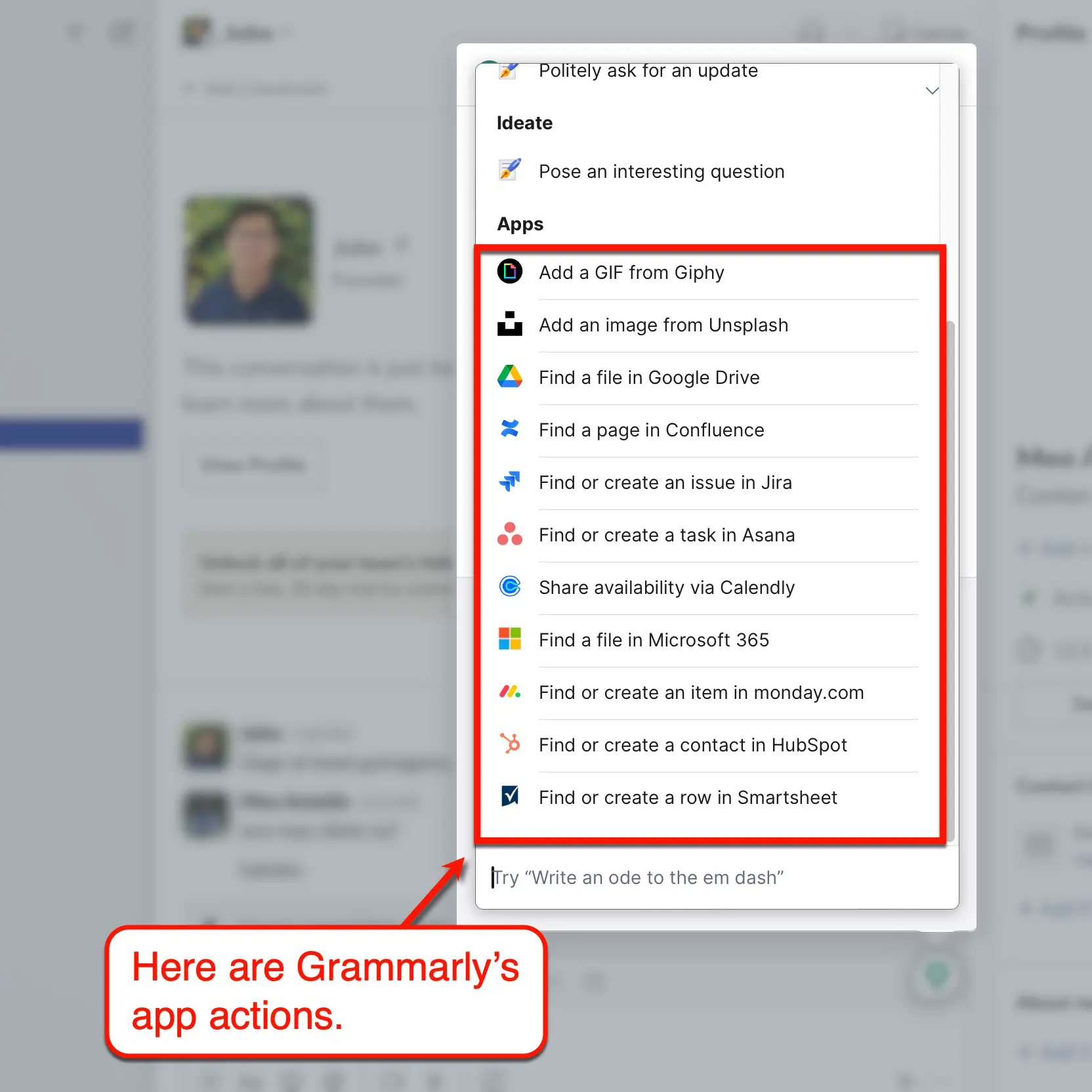 Grammarly App Actions List