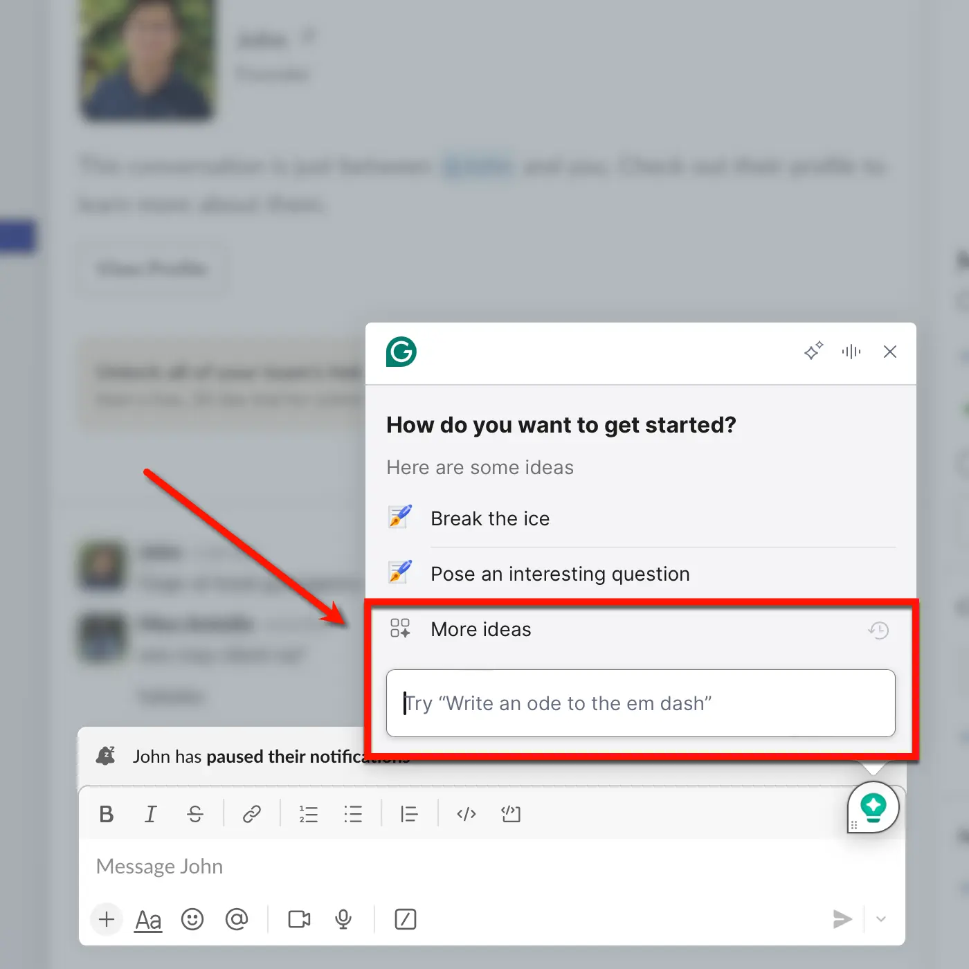 Grammarly Generative AI More Ideas