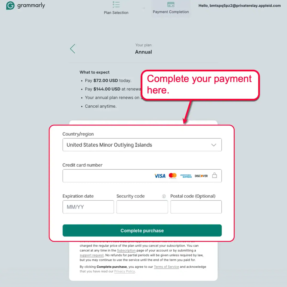 Grammarly Payment Form