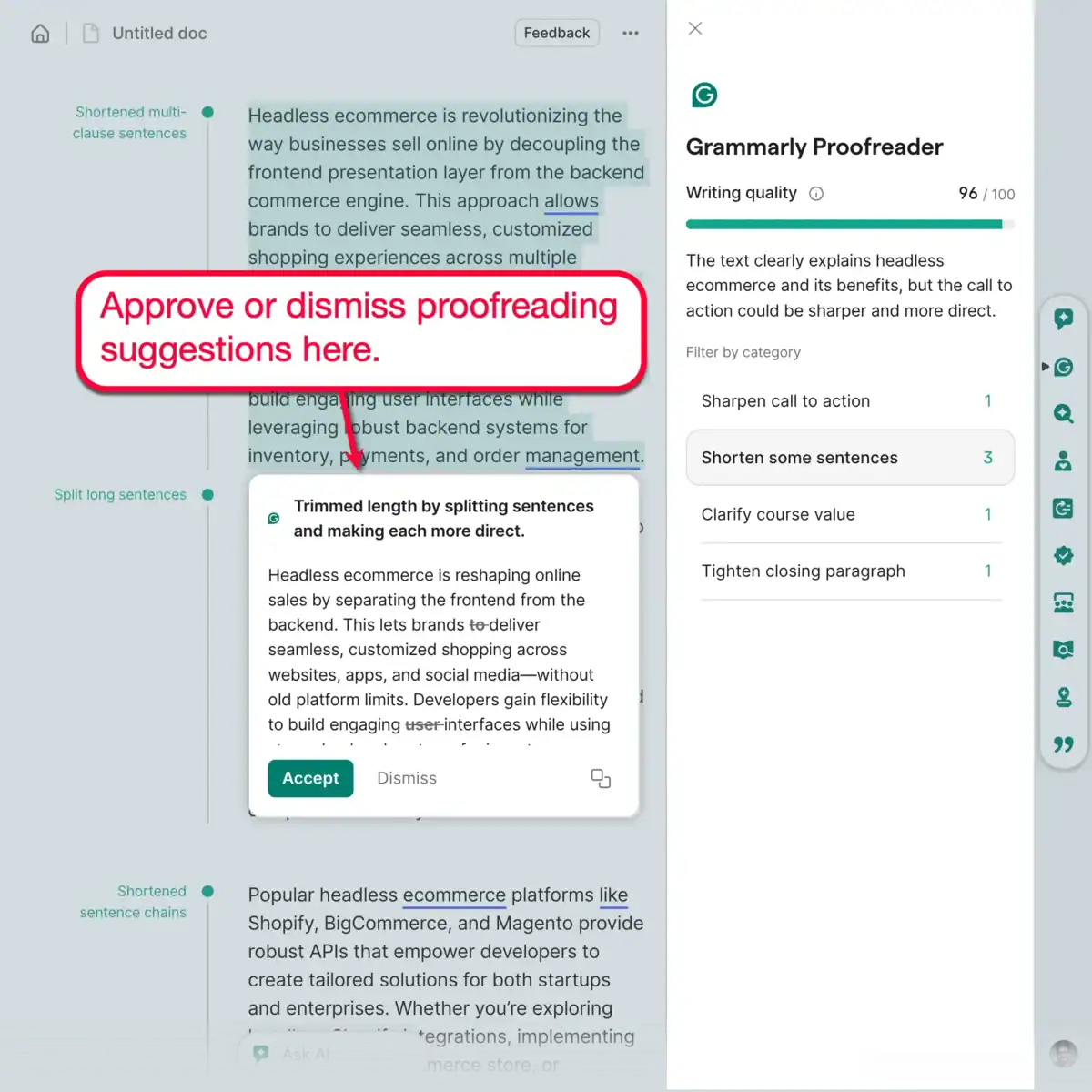 Proofreader Suggestion Approve or Dismiss