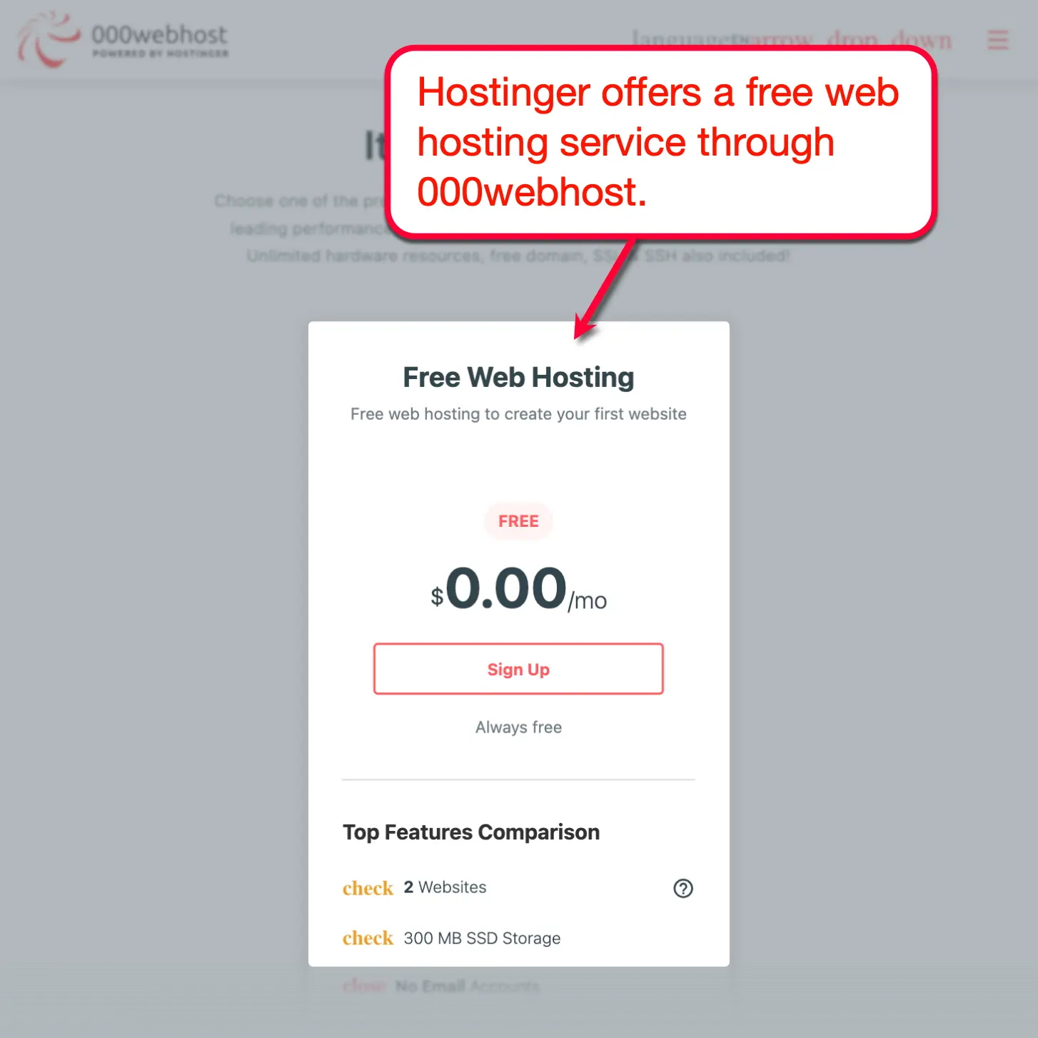 Hostinger Free Web Hosting Plan