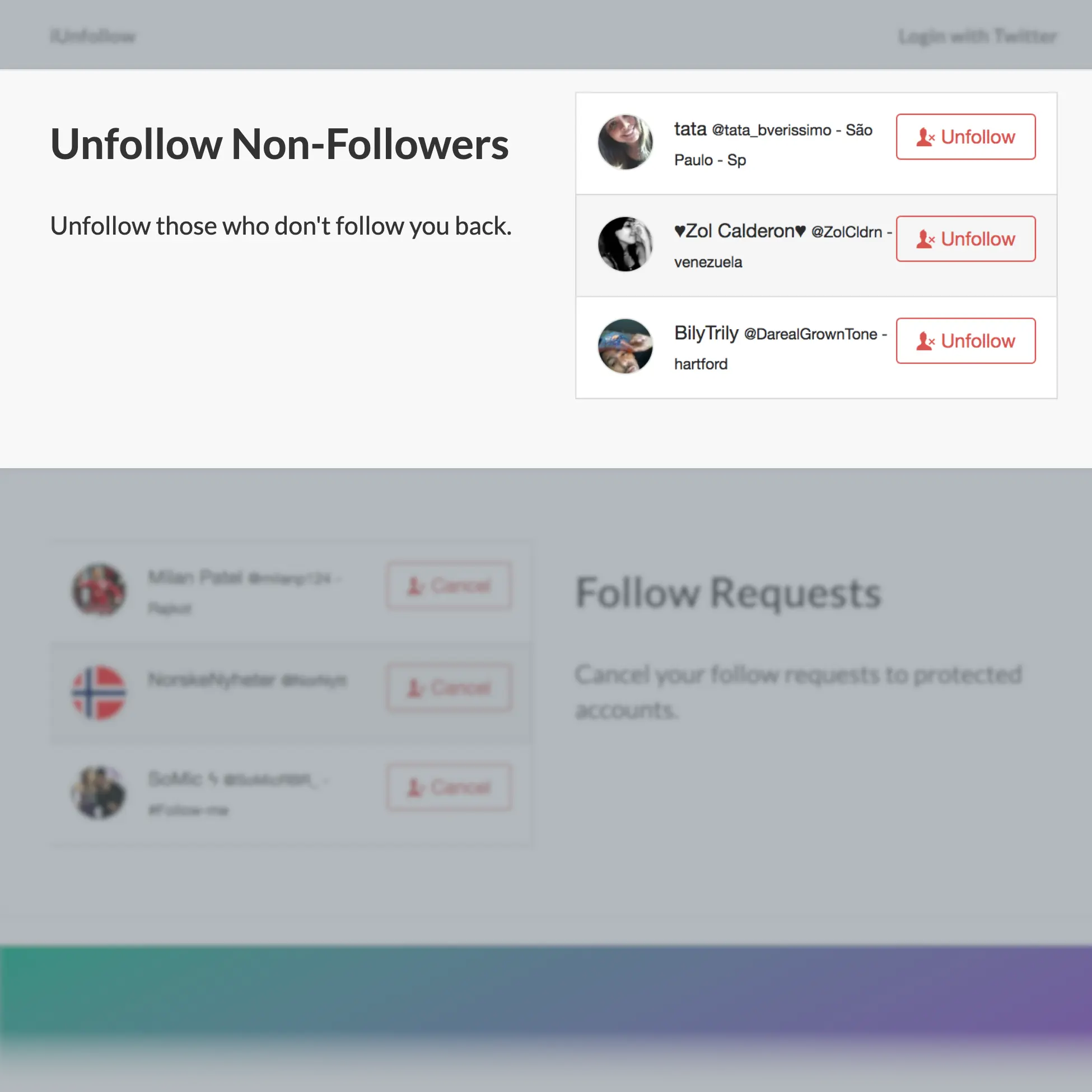 iUnfollow homepage