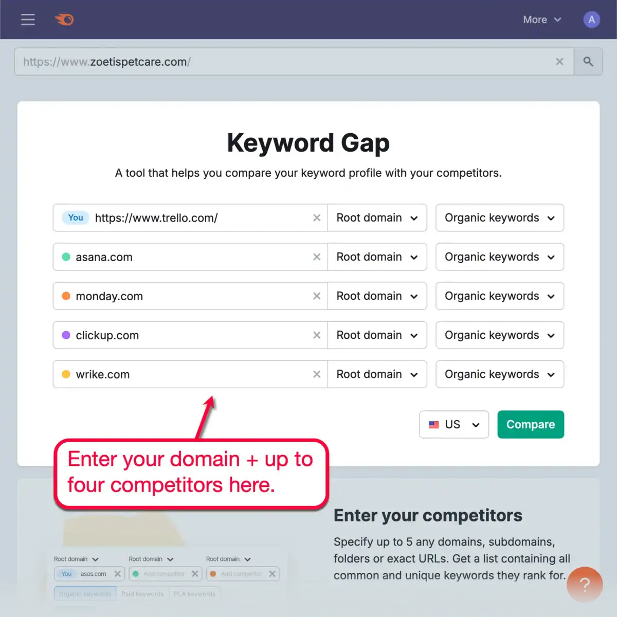 Semrush Keyword Gap Tool