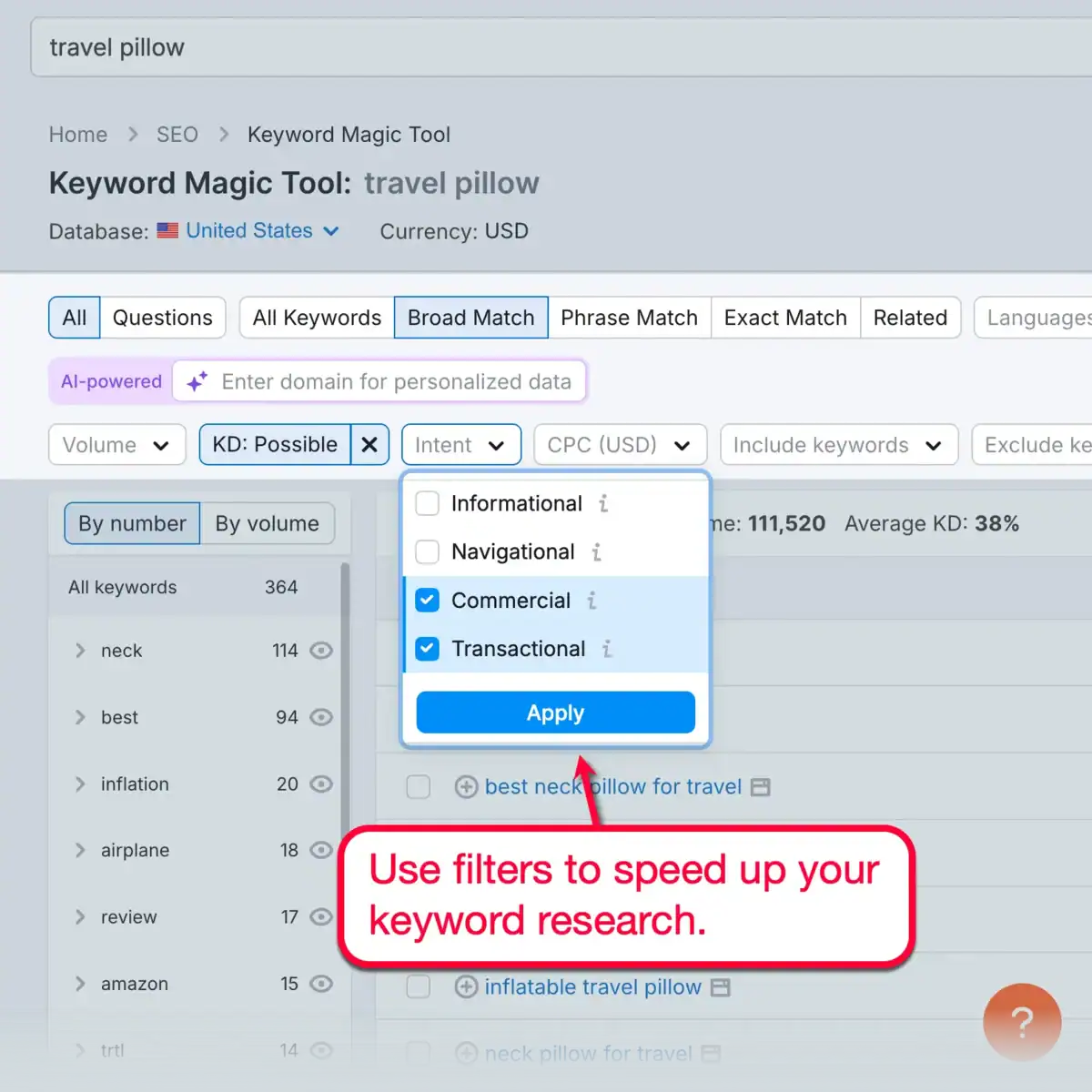 Keyword Magic Tool Filters