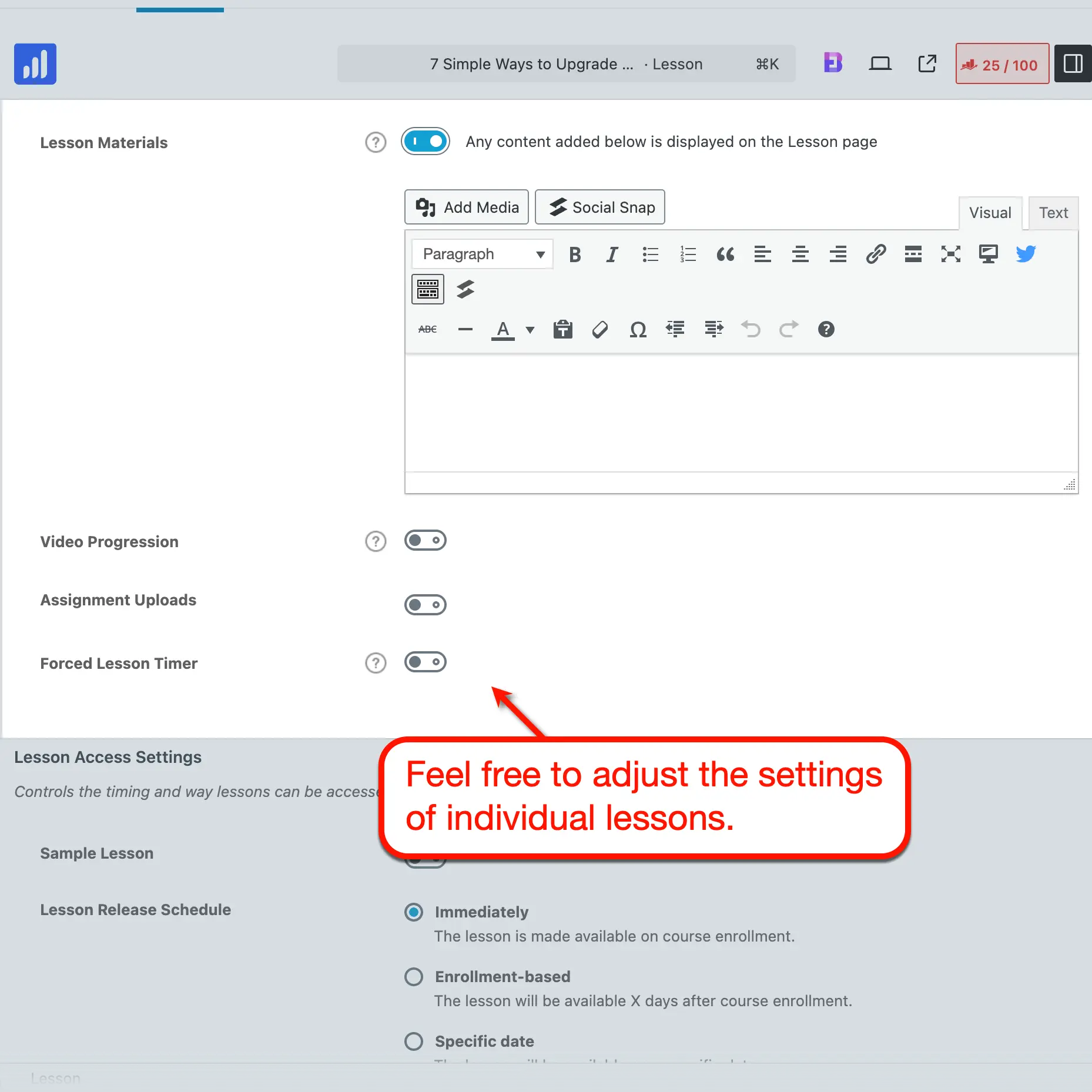 LearnDash Lesson Settings