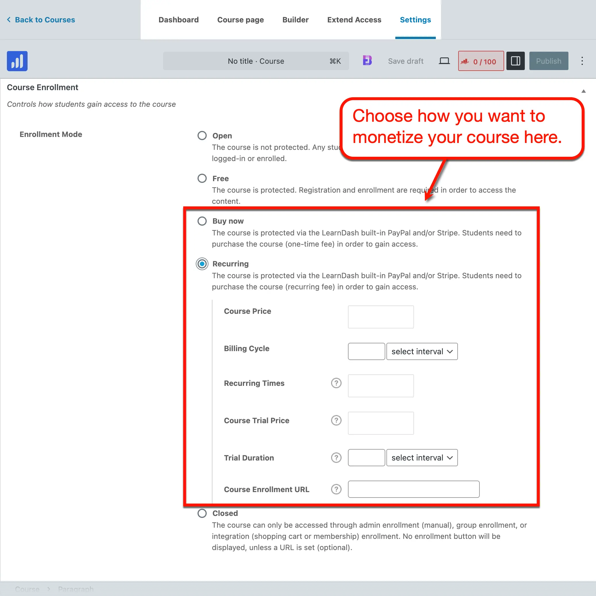LearnDash Monetization Settings
