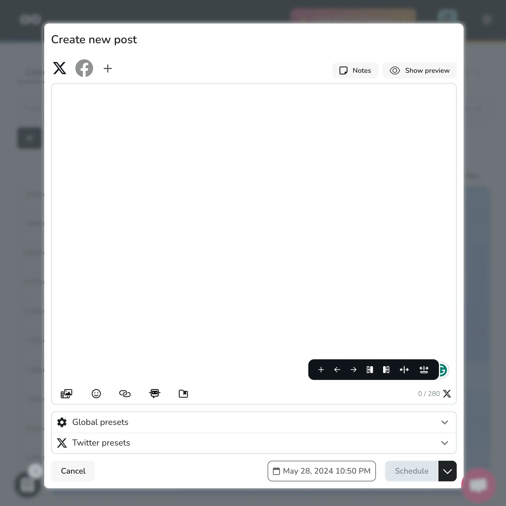 Metricool post editor