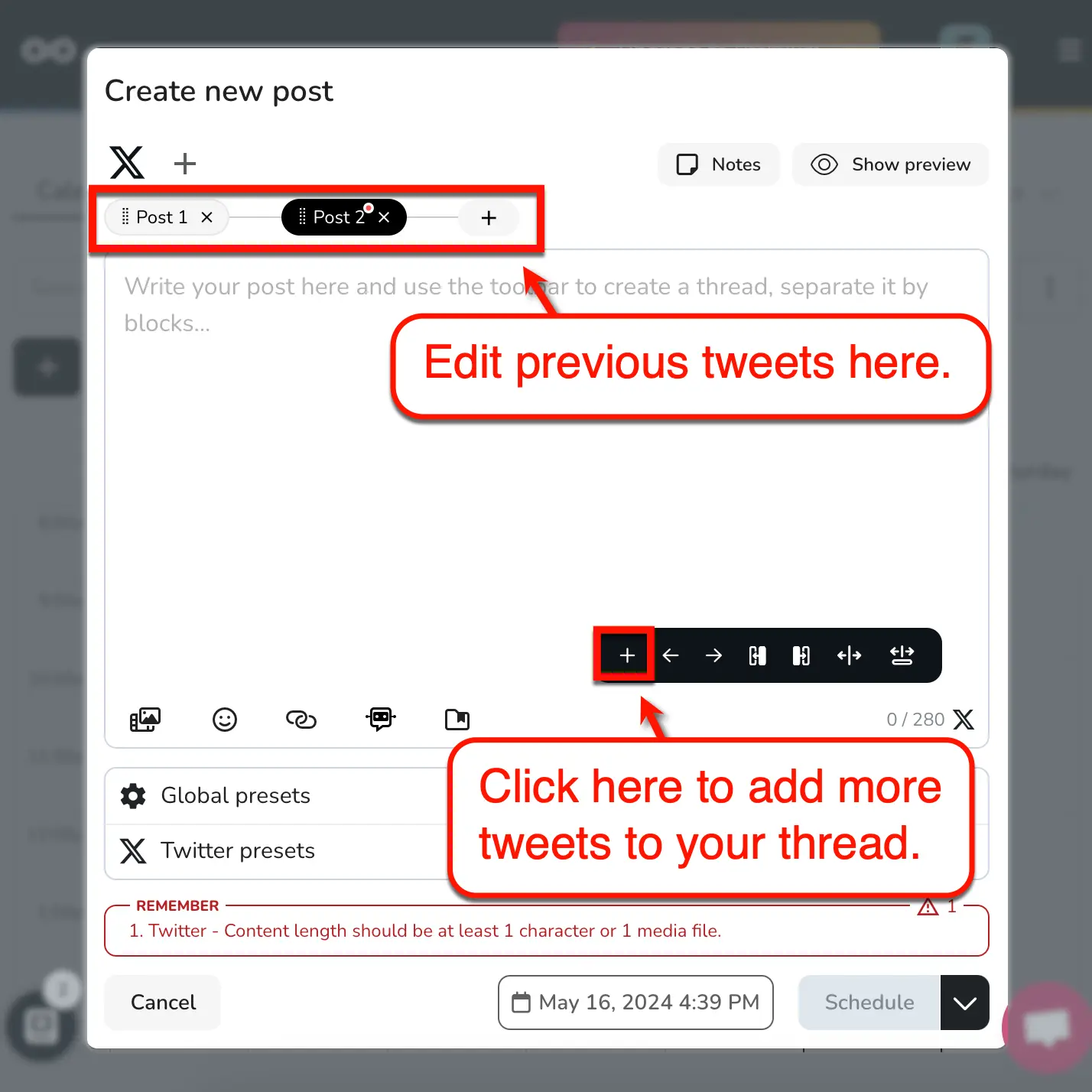 Metricool Post Editor