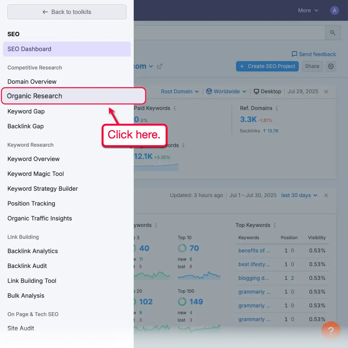 Semrush Competitive Research Submenu