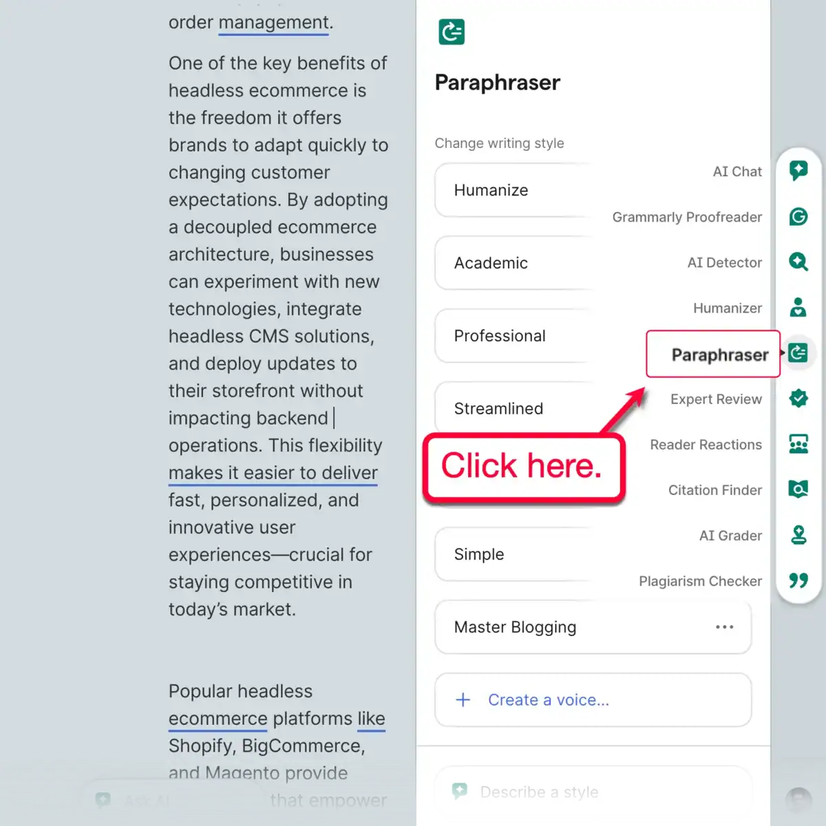 Paraphraser Sidebar Menu