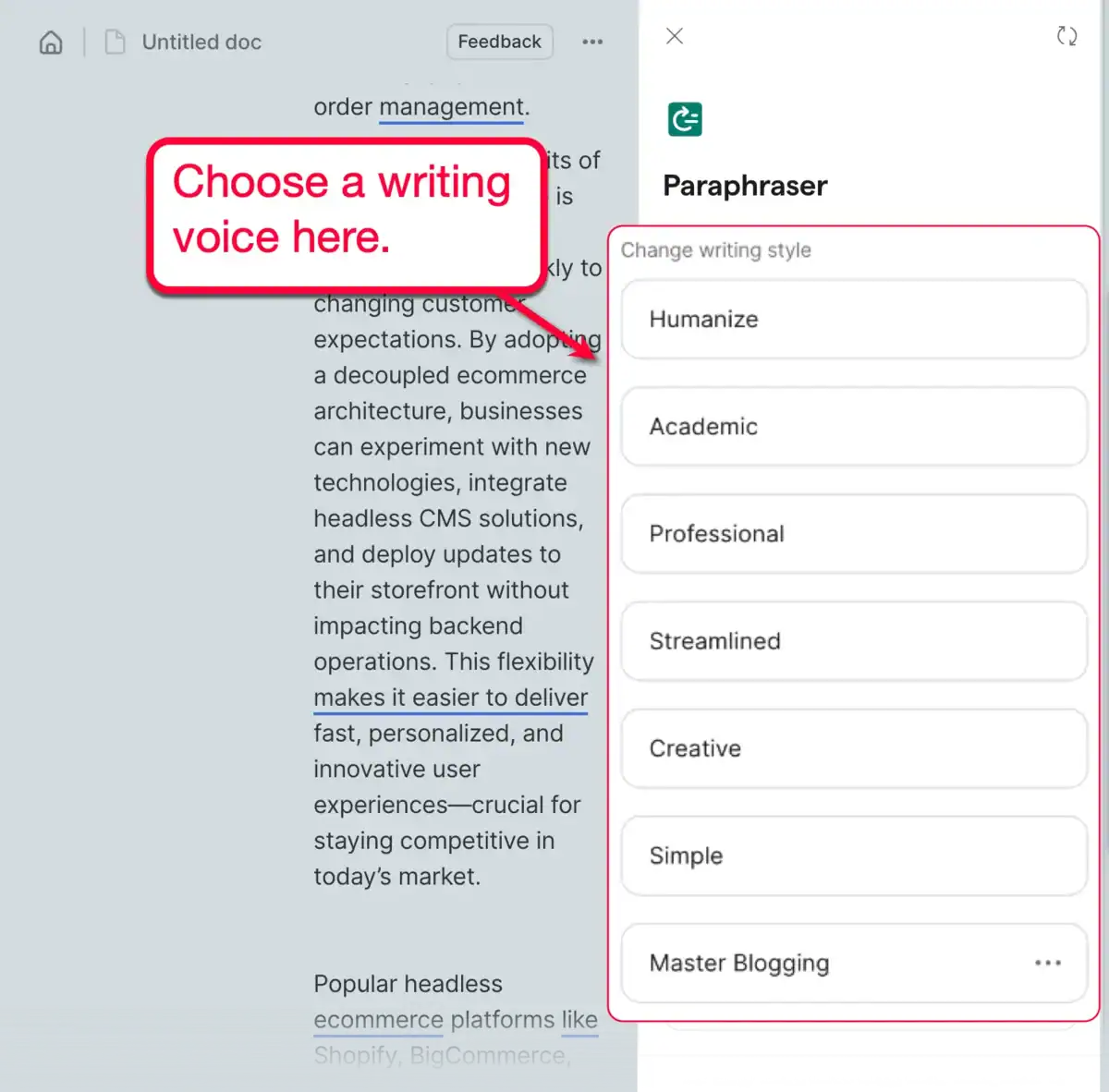 Paraphraser Writing Voice