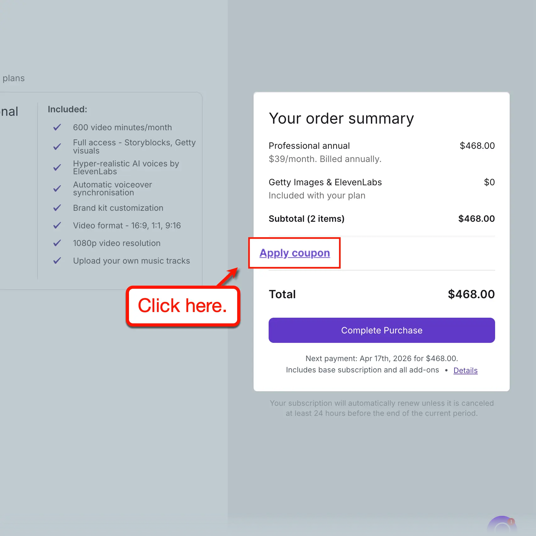 Pictory Checkout Overview