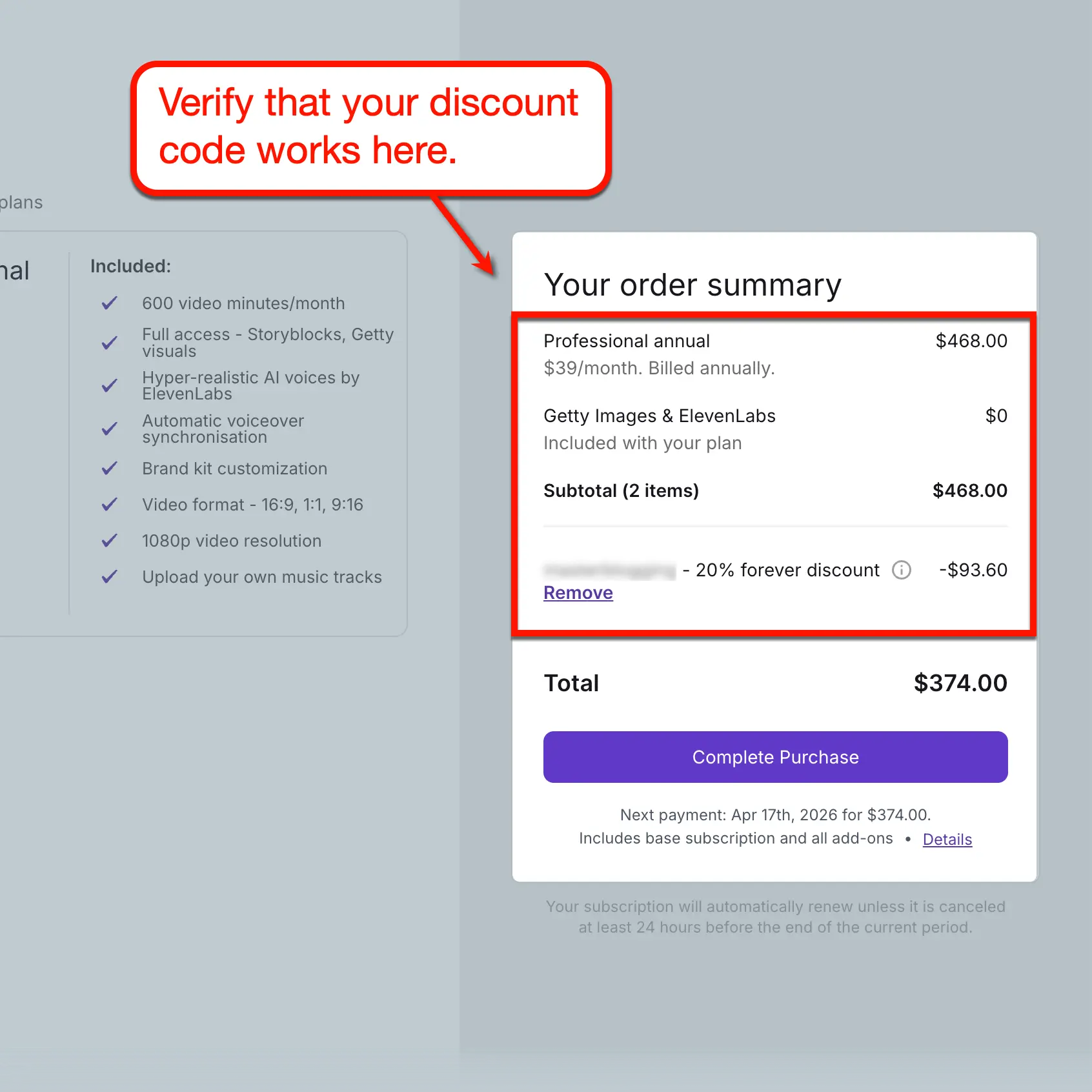 Pictory Order Summary