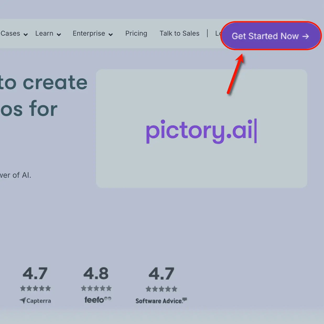 Pictory Get Started Now Button