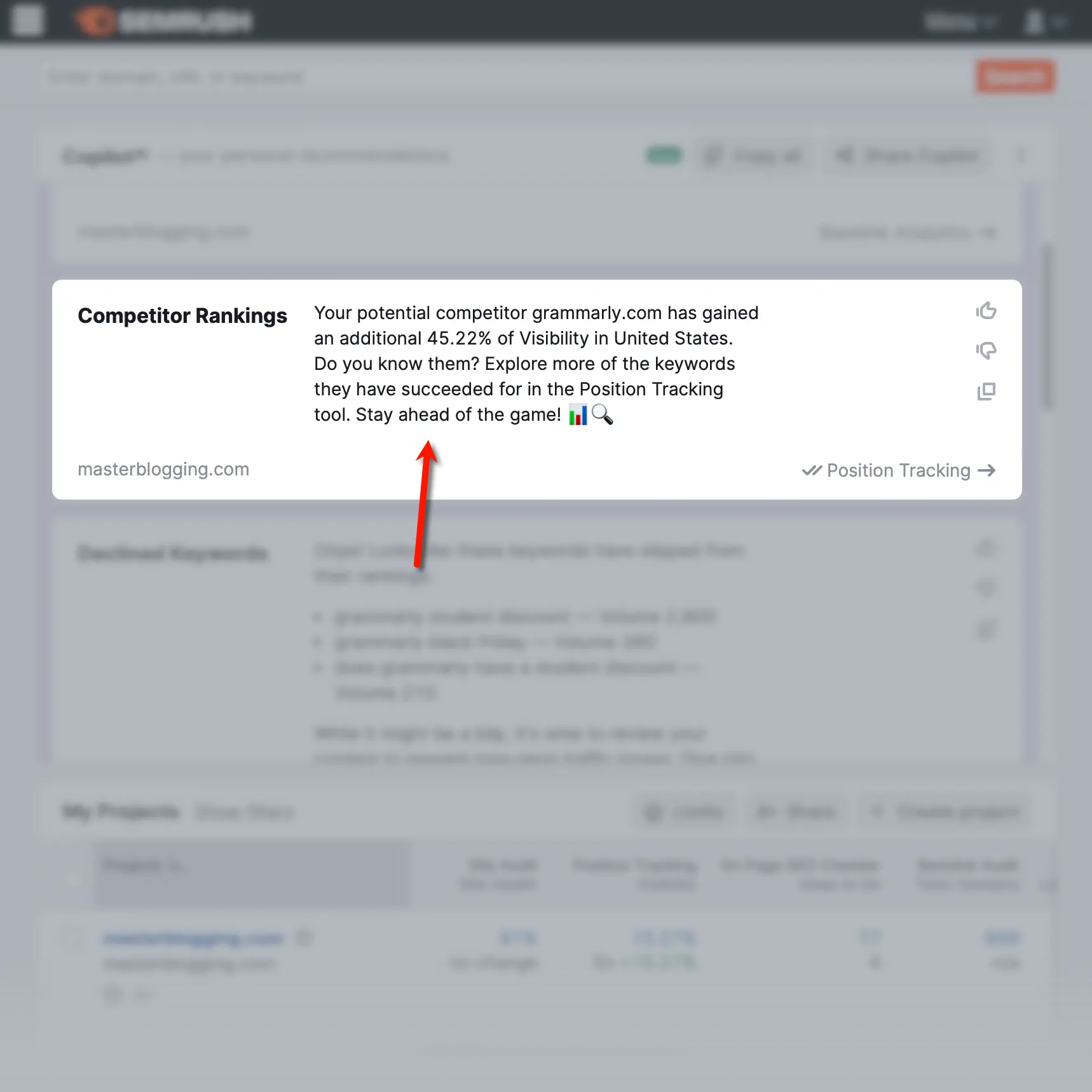 Copilot AI Competitor Rankings Section
