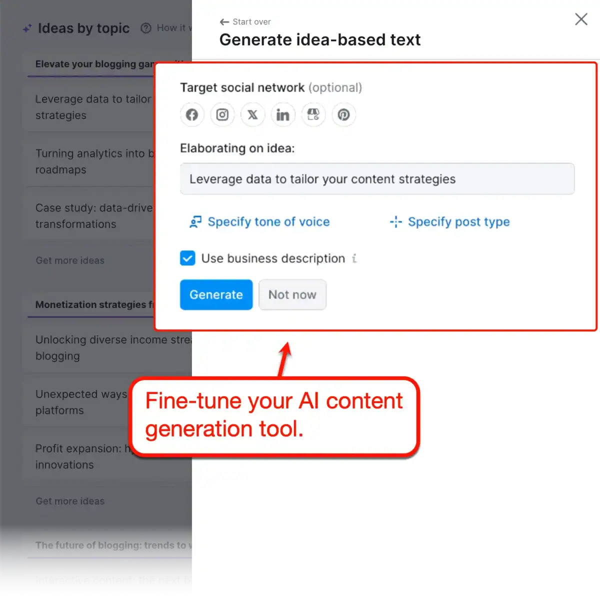 Social Content Generation Settings