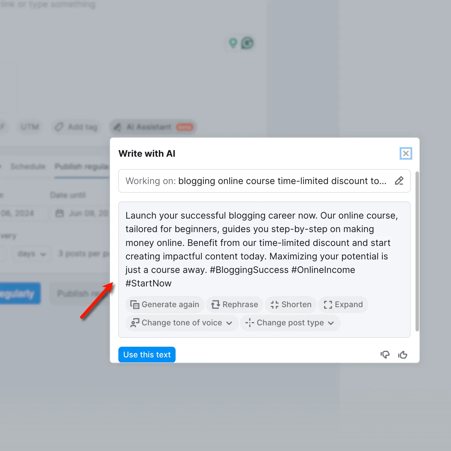 Semrush Social AI-generated text