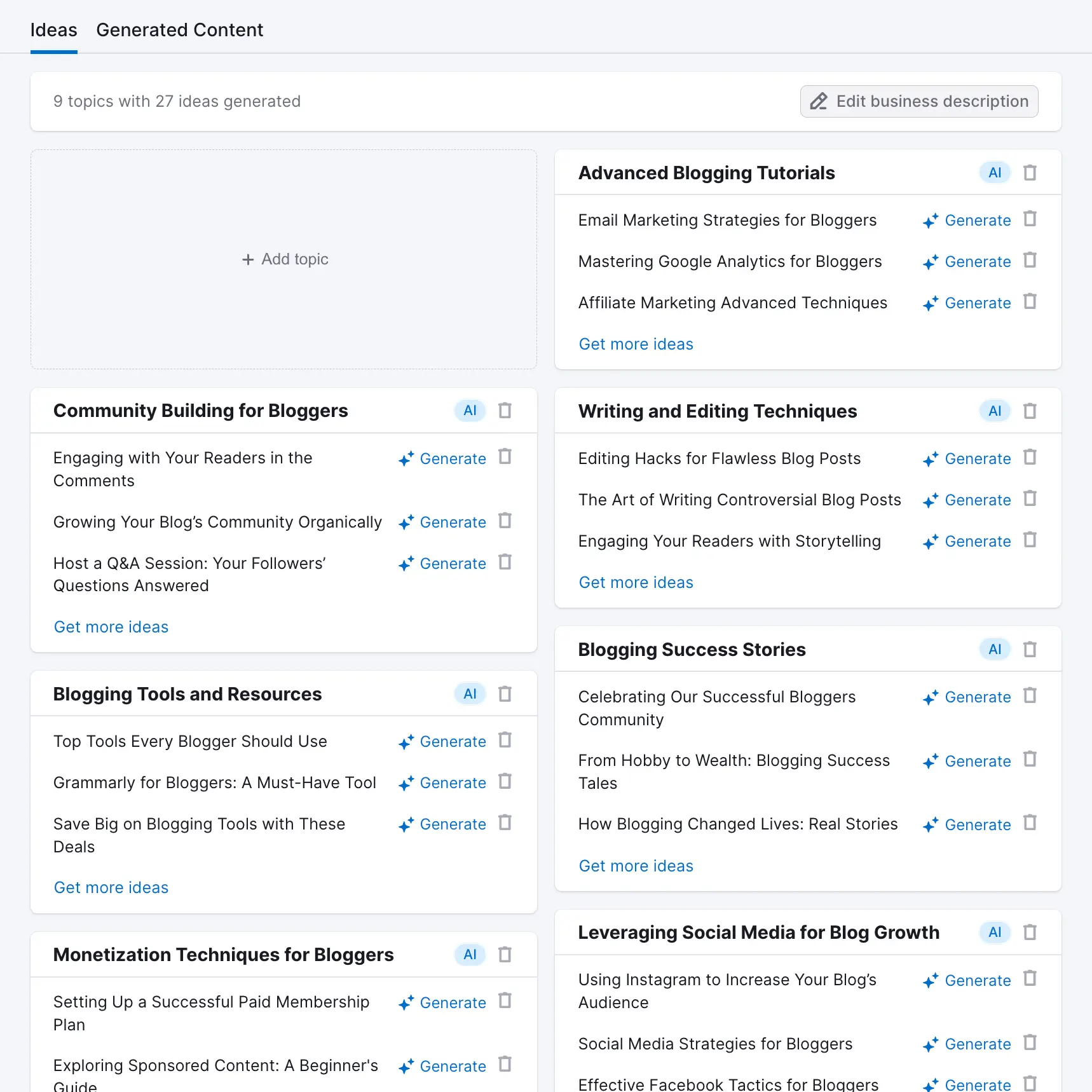 Semrush Social content ideas