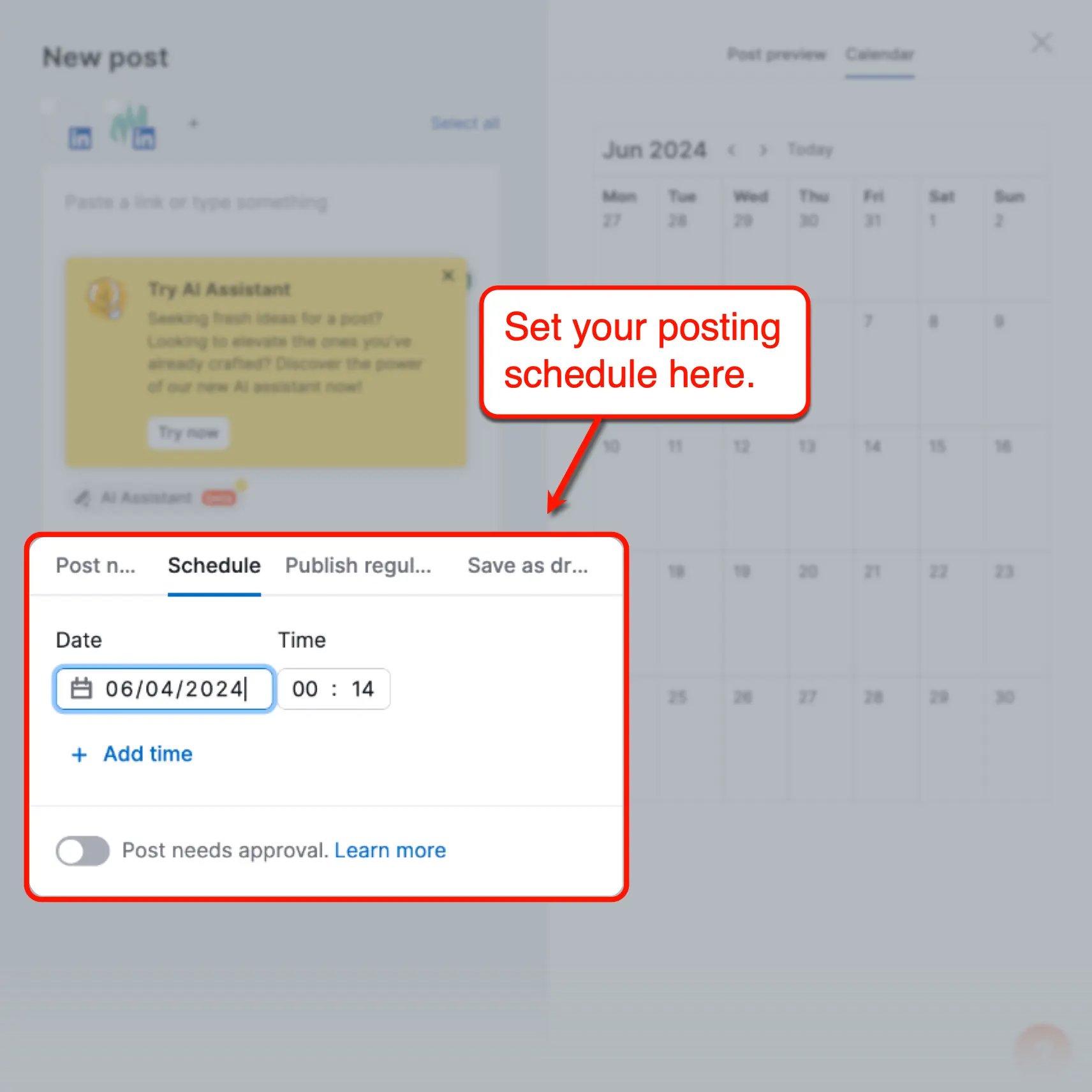 Semrush Social setting up a posting schedule