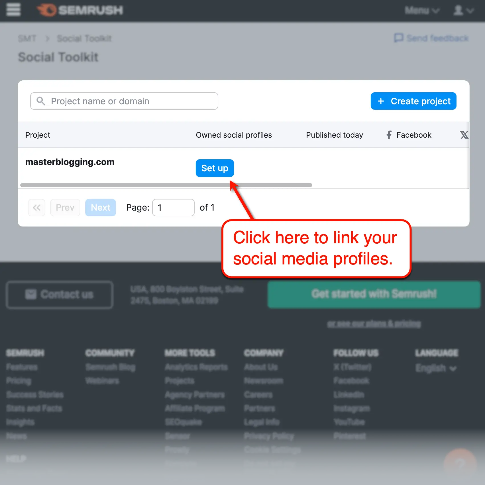 Semrush Social profile Setup