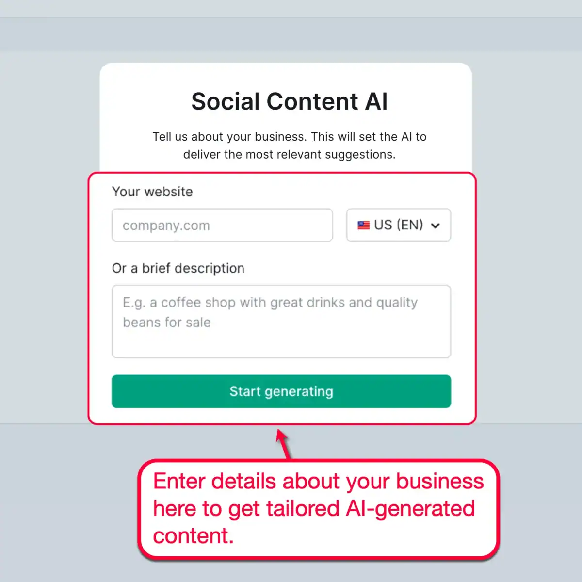 Social Content AI Setup Page