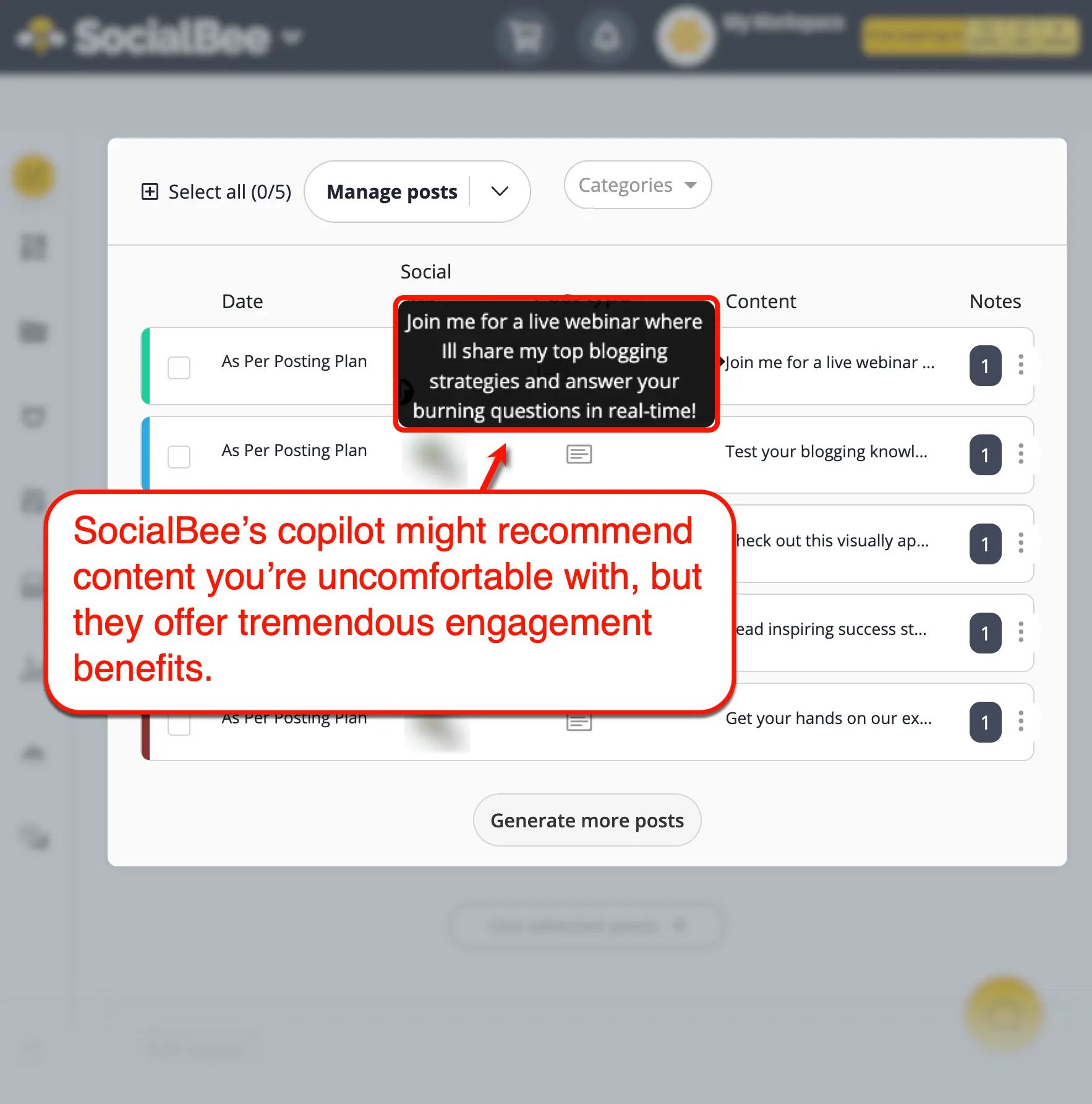 SocialBee copilot recommendations