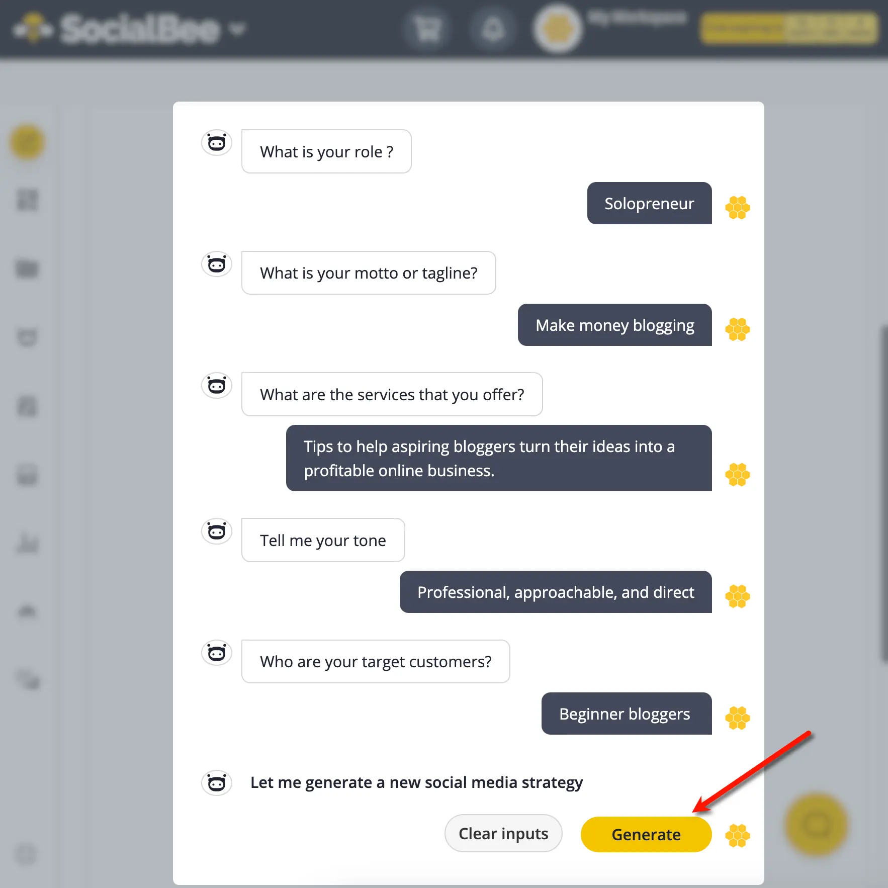 SocialBee copilot conversation