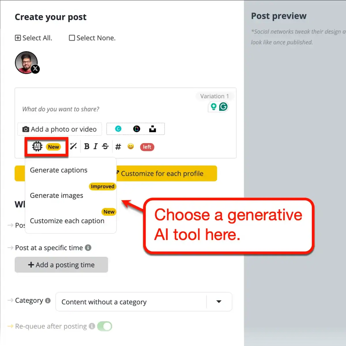SocialBee Generative AI Tool