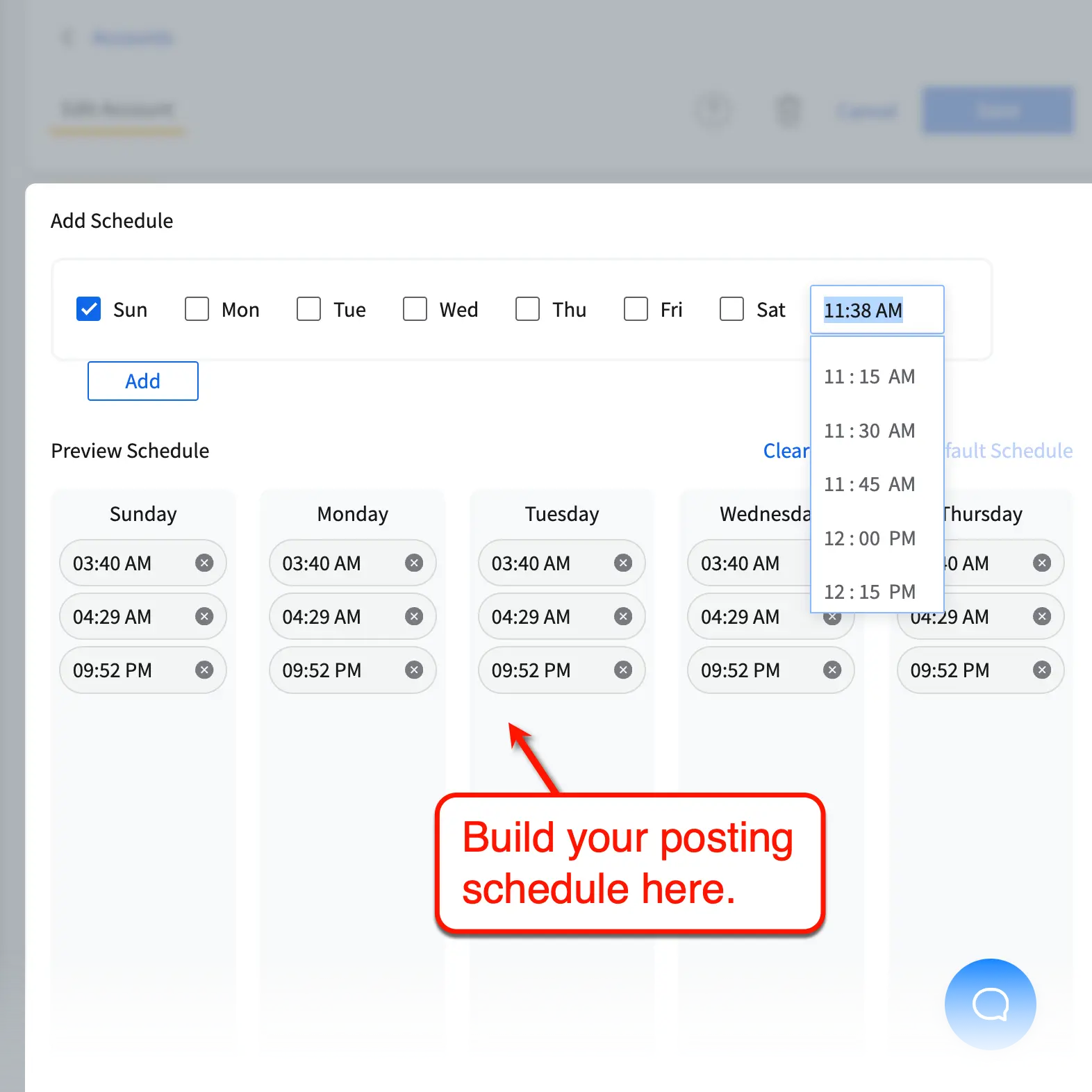 SocialPilot schedule builder