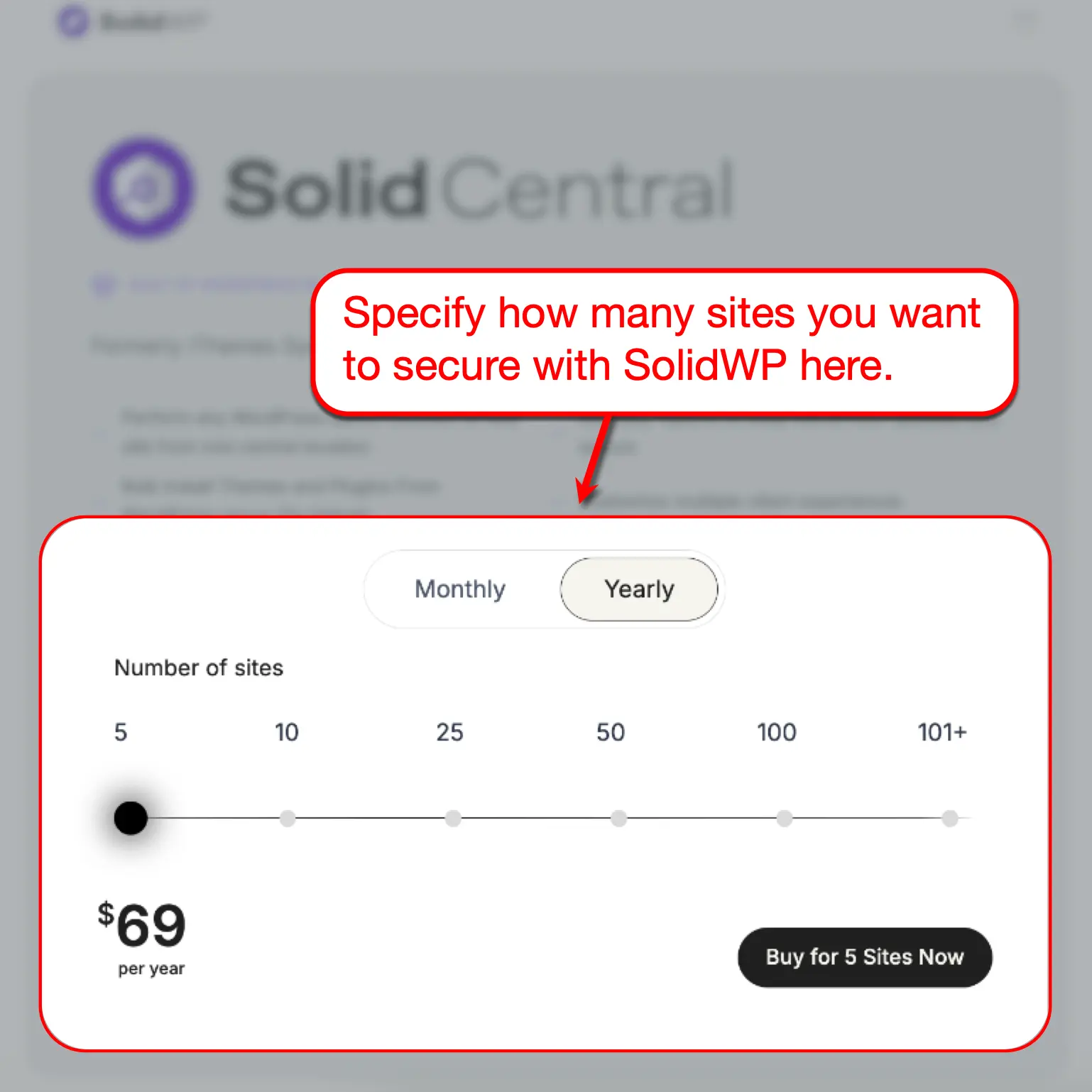 SolidWP Select Number of Websites