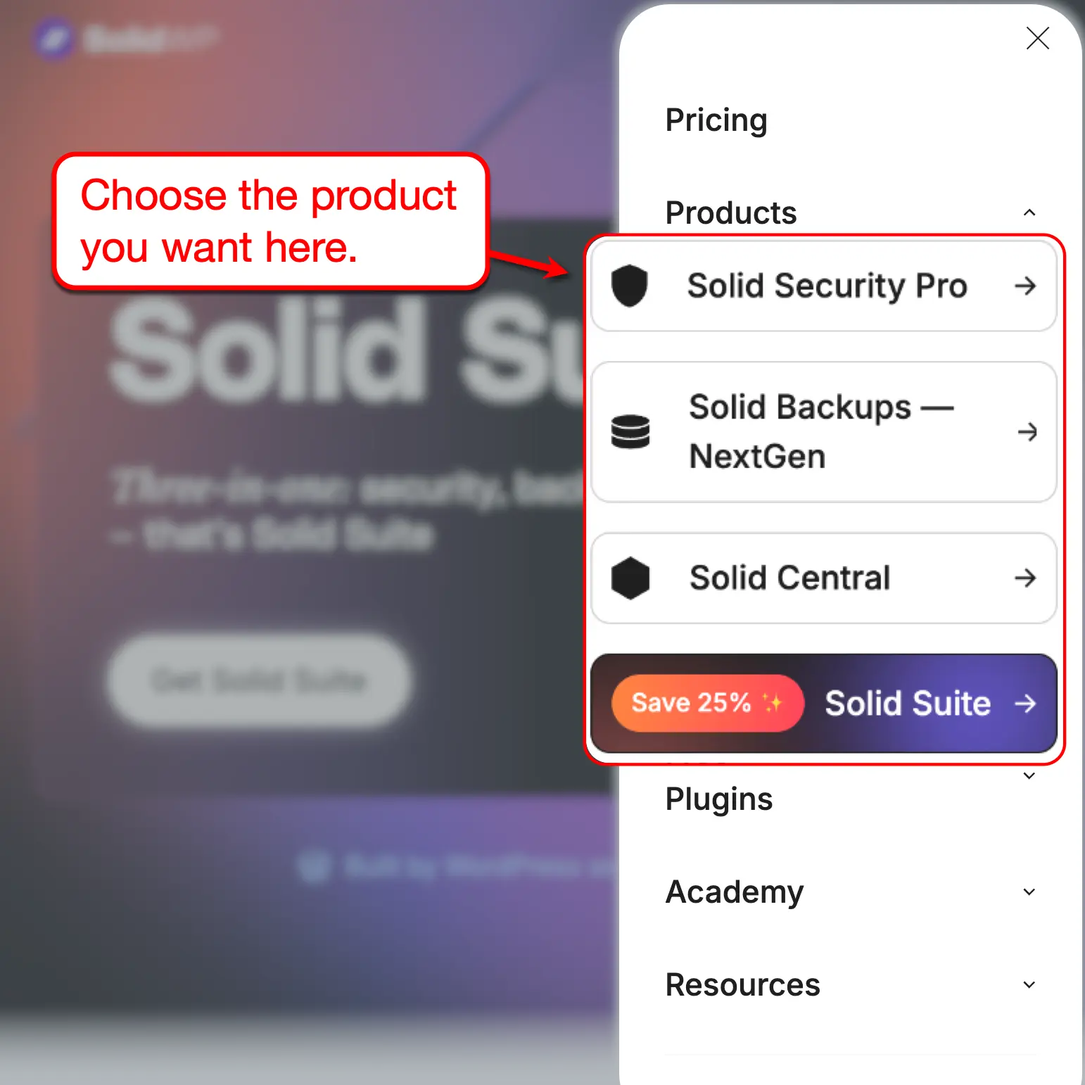 SolidWP Products Menu