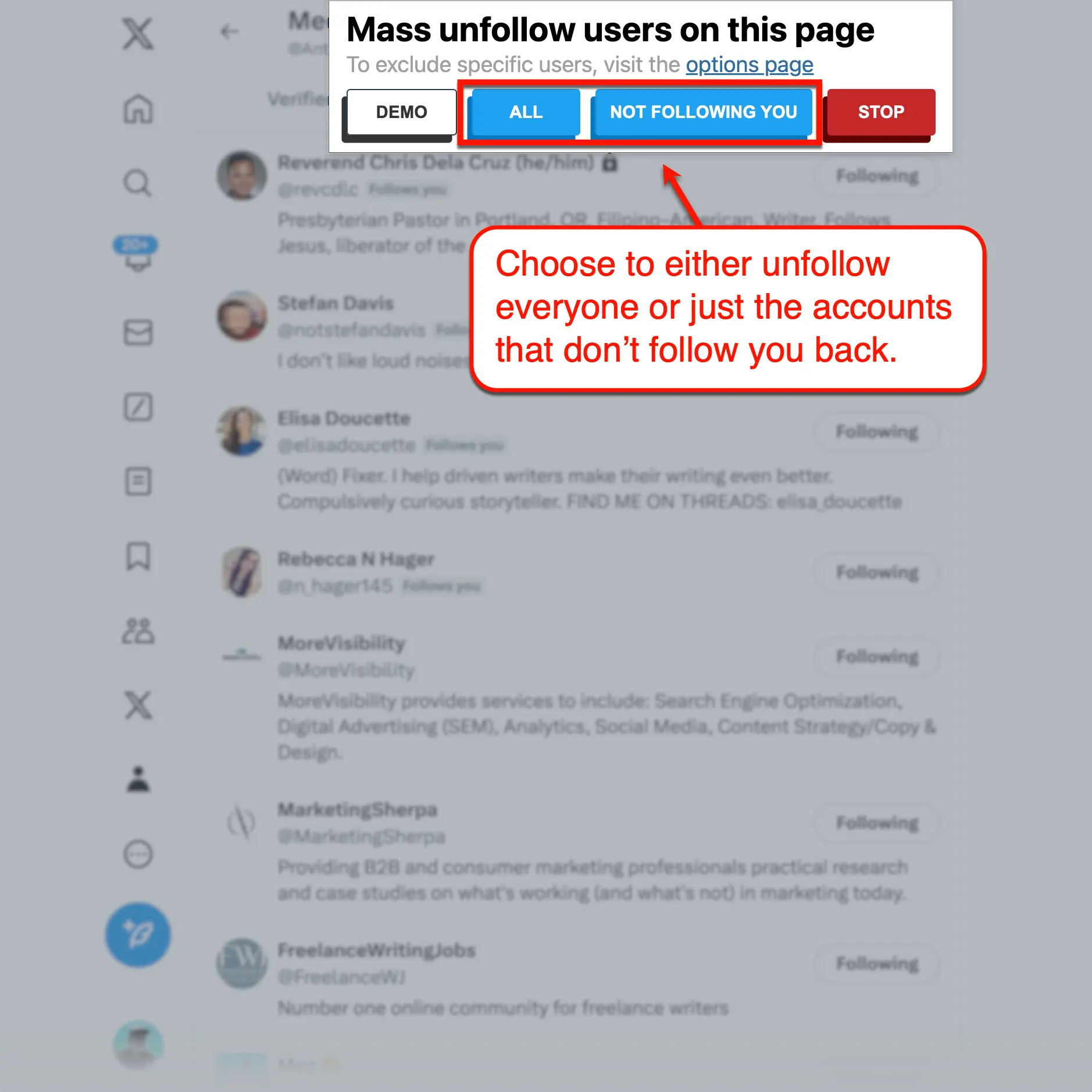 Twitter Mass Unfollow extension