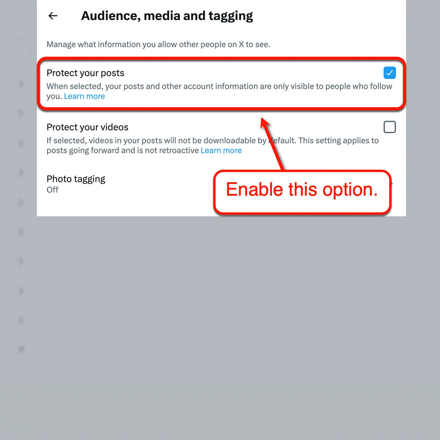 Twitter protect your posts option