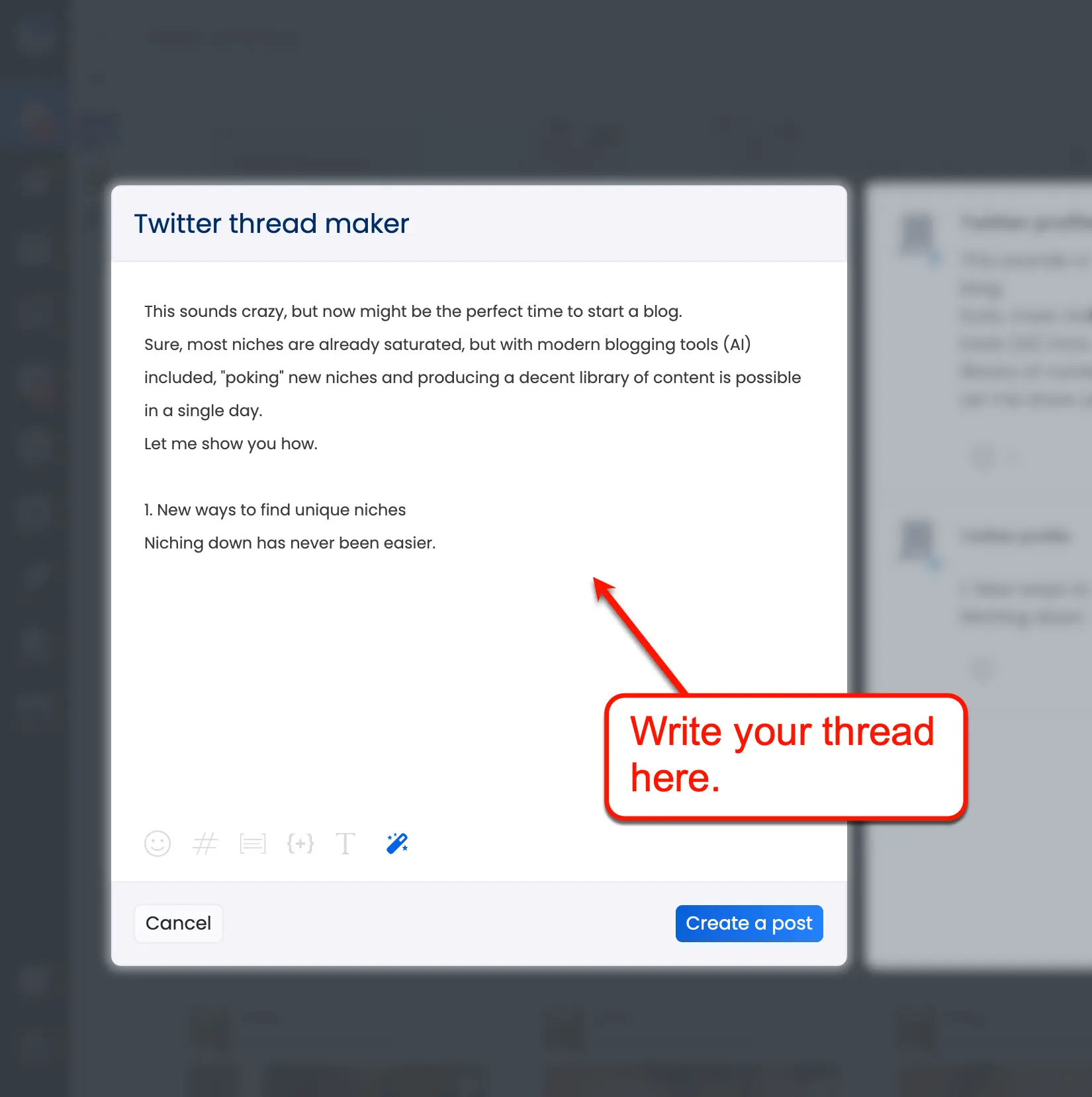 Vista Social Twitter thread maker editor